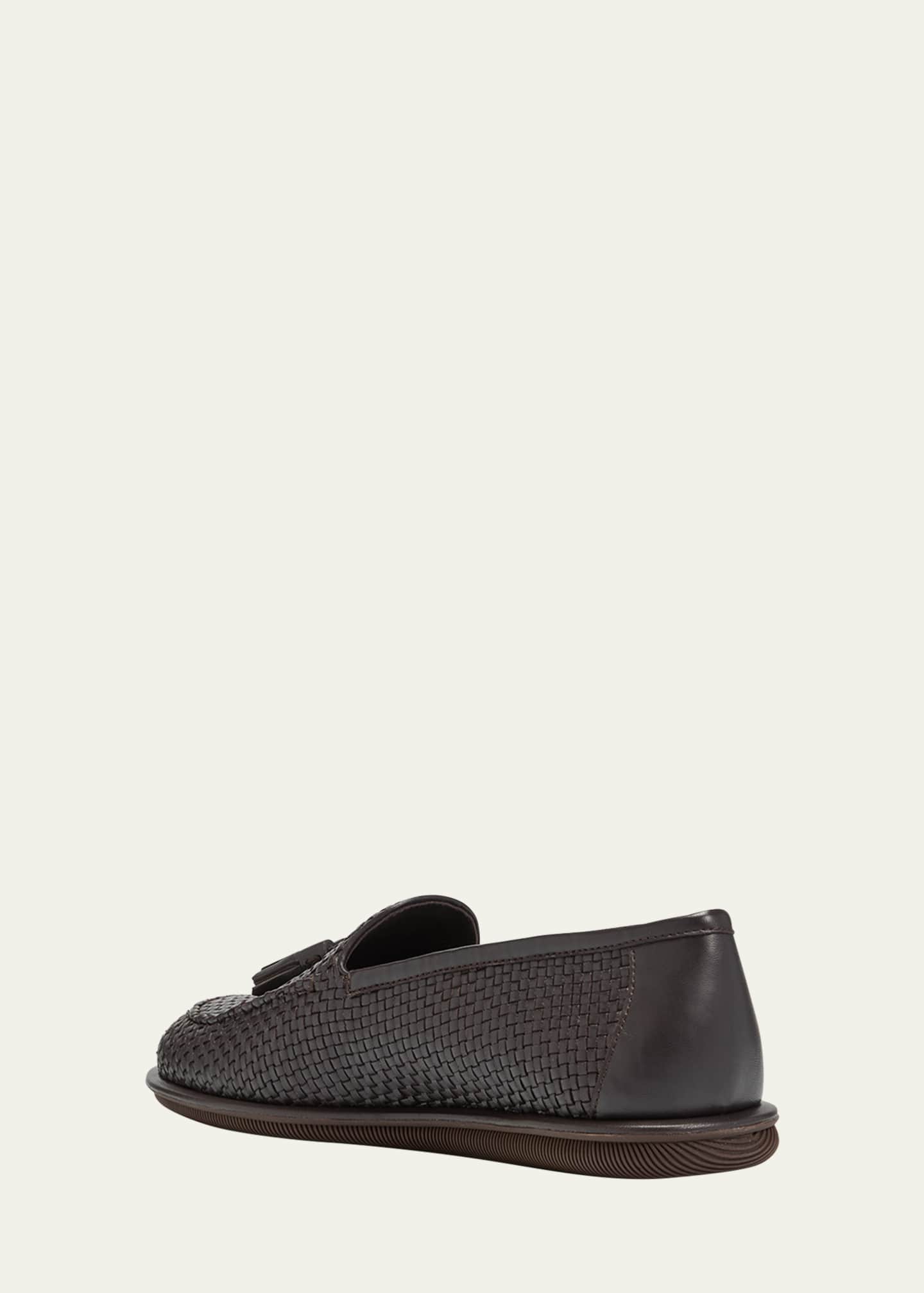 Giorgio Armani Men's Woven Leather Tassel Loafers Image 2 of 3