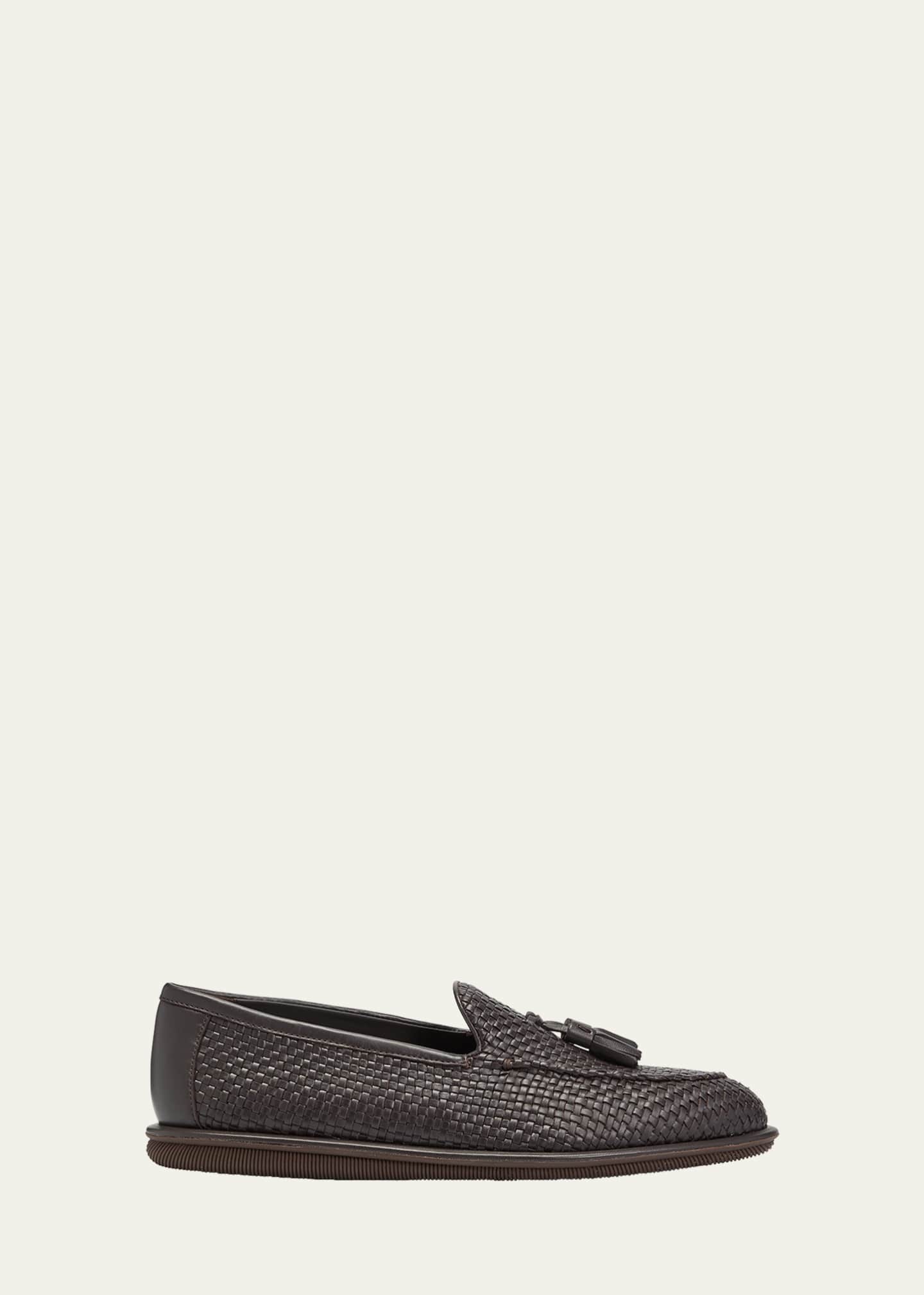 Giorgio Armani Men's Woven Leather Tassel Loafers Image 1 of 3