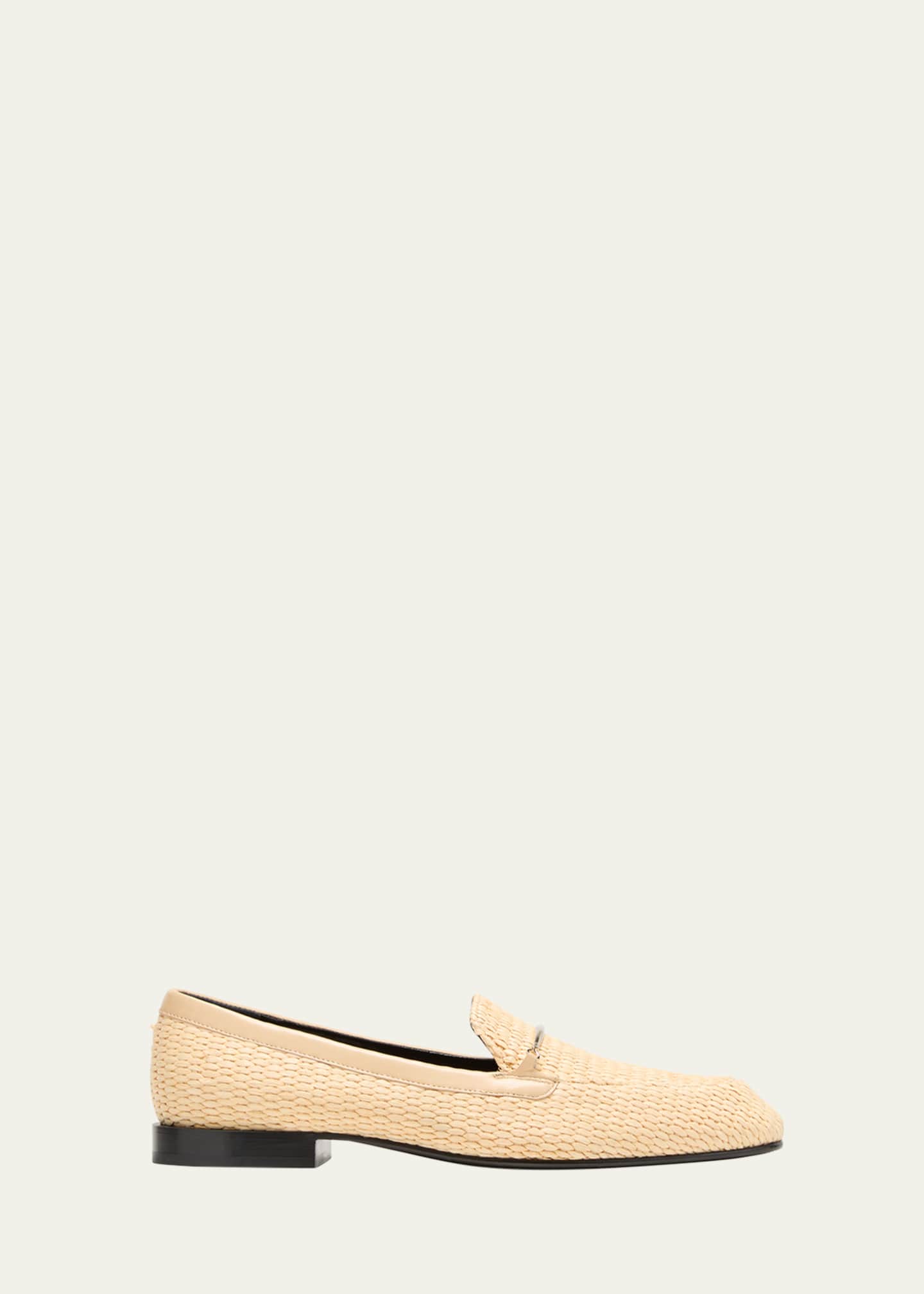 Victoria Beckham Raffia Metal-Strap Flat Loafers Image 1 of 3