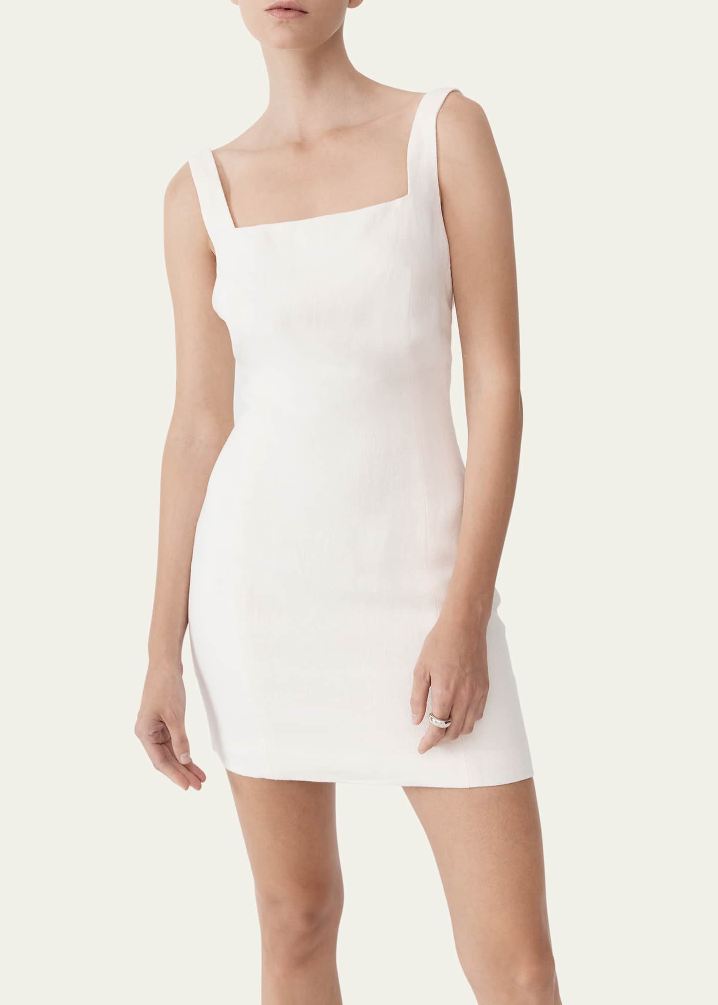 Square Neck Linen Mini Dress in White by SNDYS