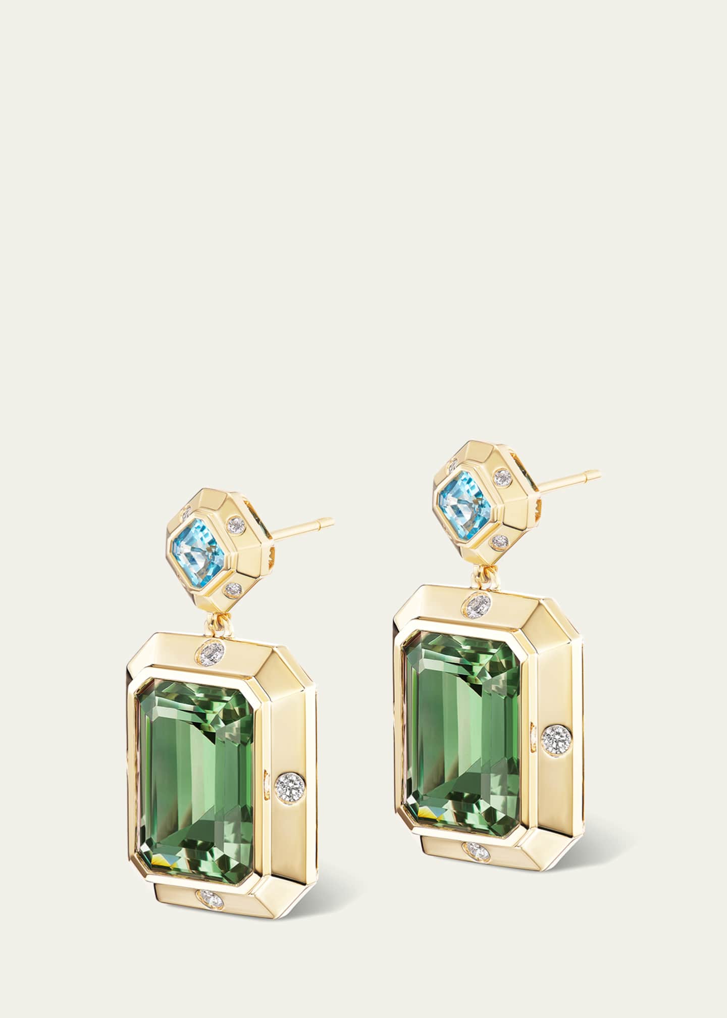 Gemella Jewels 18K Yellow Gold Stella Blue Topaz, Green Amethyst, and Diamond Drop Earrings Image 2 of 2