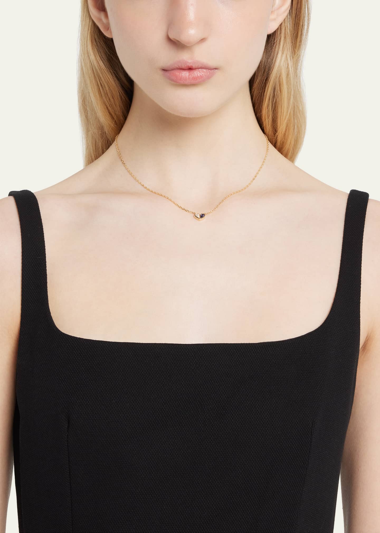 Gemella Jewels 18K Yellow Gold Sweetheart Diamond and Blue Sapphire Necklace Image 2 of 4