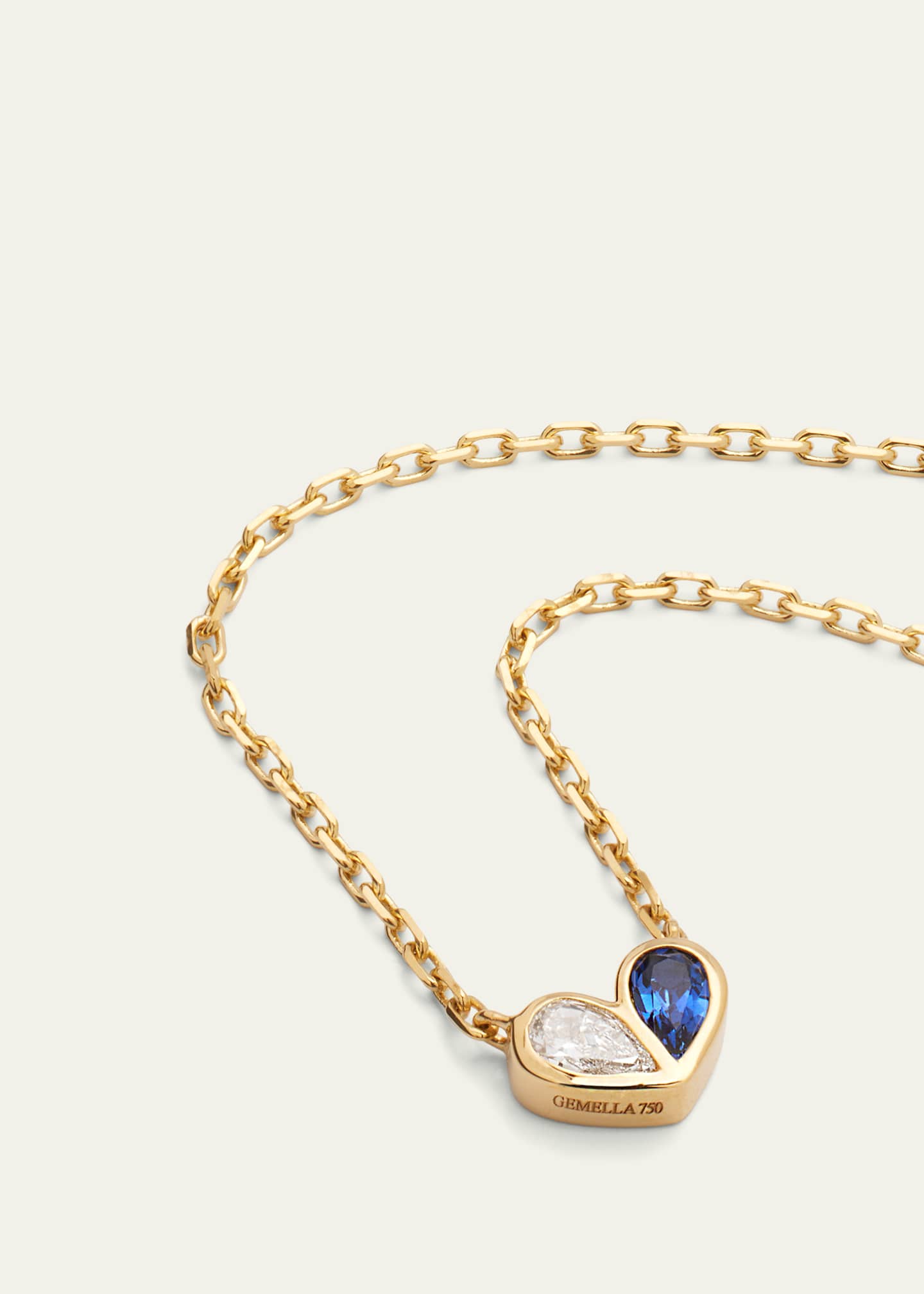Gemella Jewels 18K Yellow Gold Sweetheart Diamond and Blue Sapphire Necklace Image 3 of 4