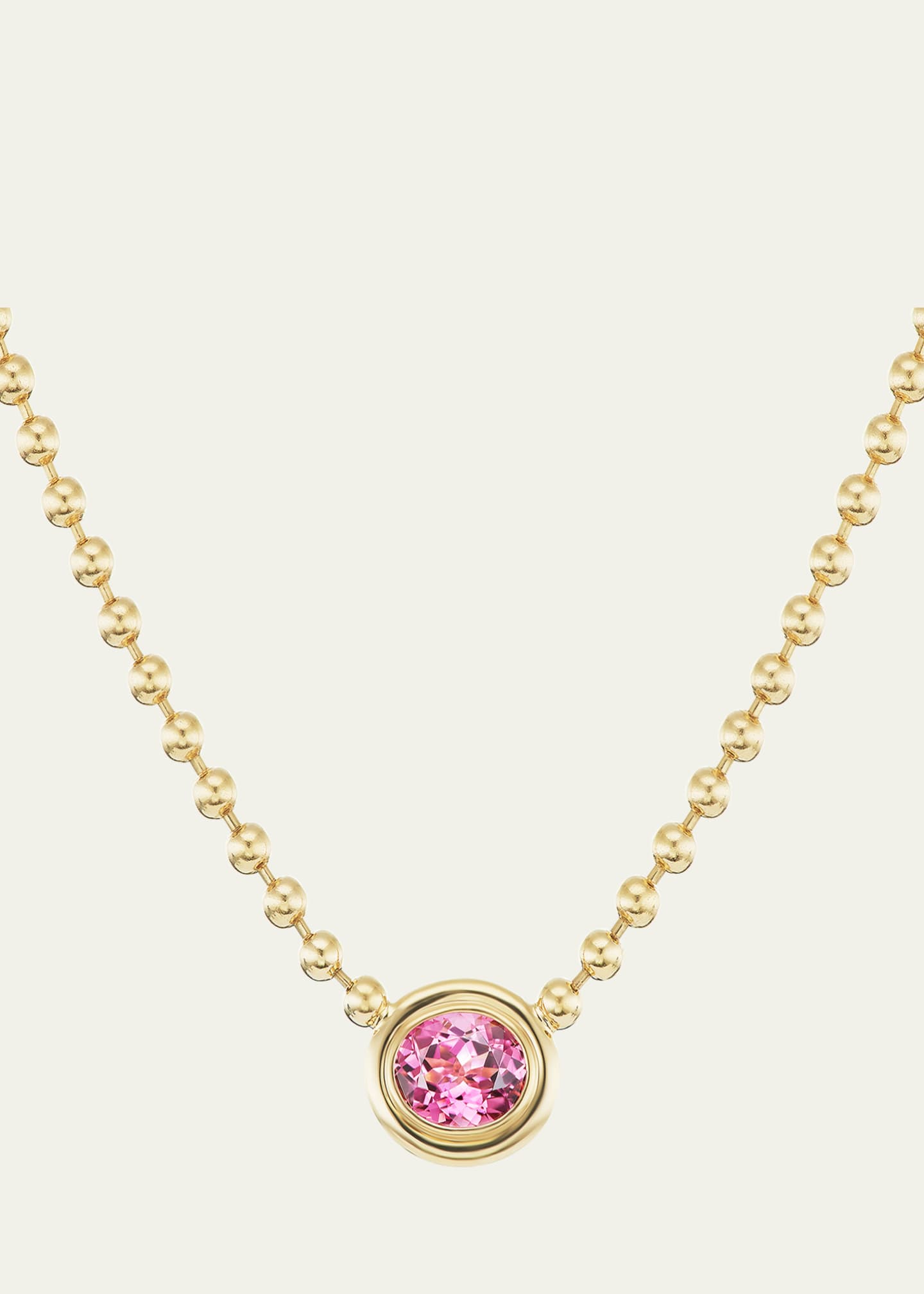 Gemella Jewels 18K Yellow Gold Double Bubble Bezel Pink Tourmaline Oval Pendant Necklace