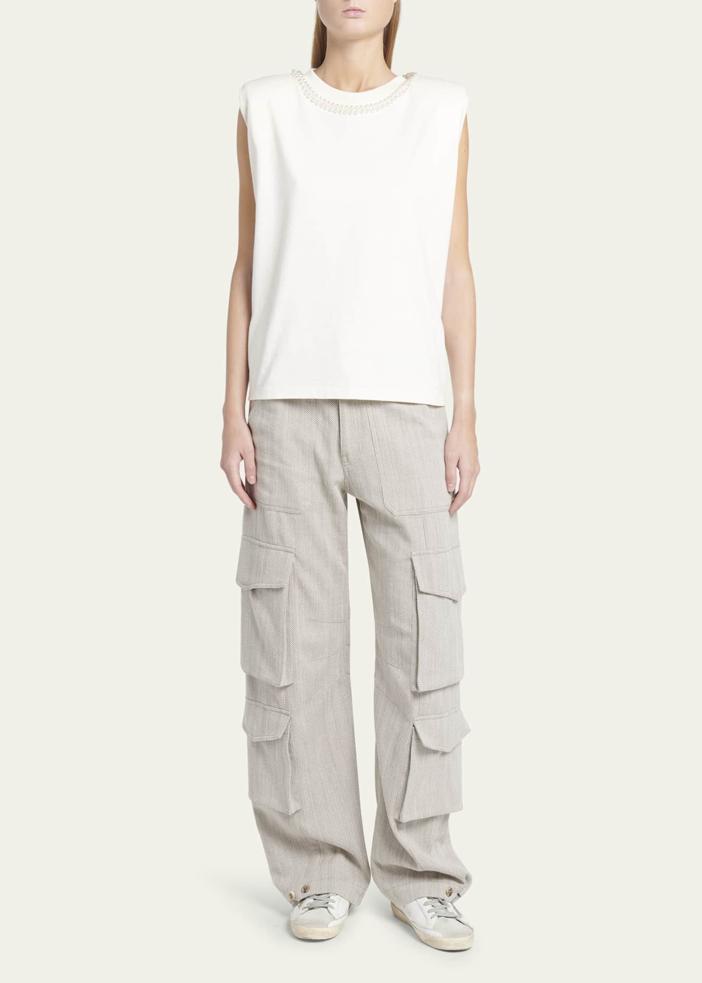 Golden Goose Journey Sleeveless Pearl-Embellished T-Shirt Image 2 of 5