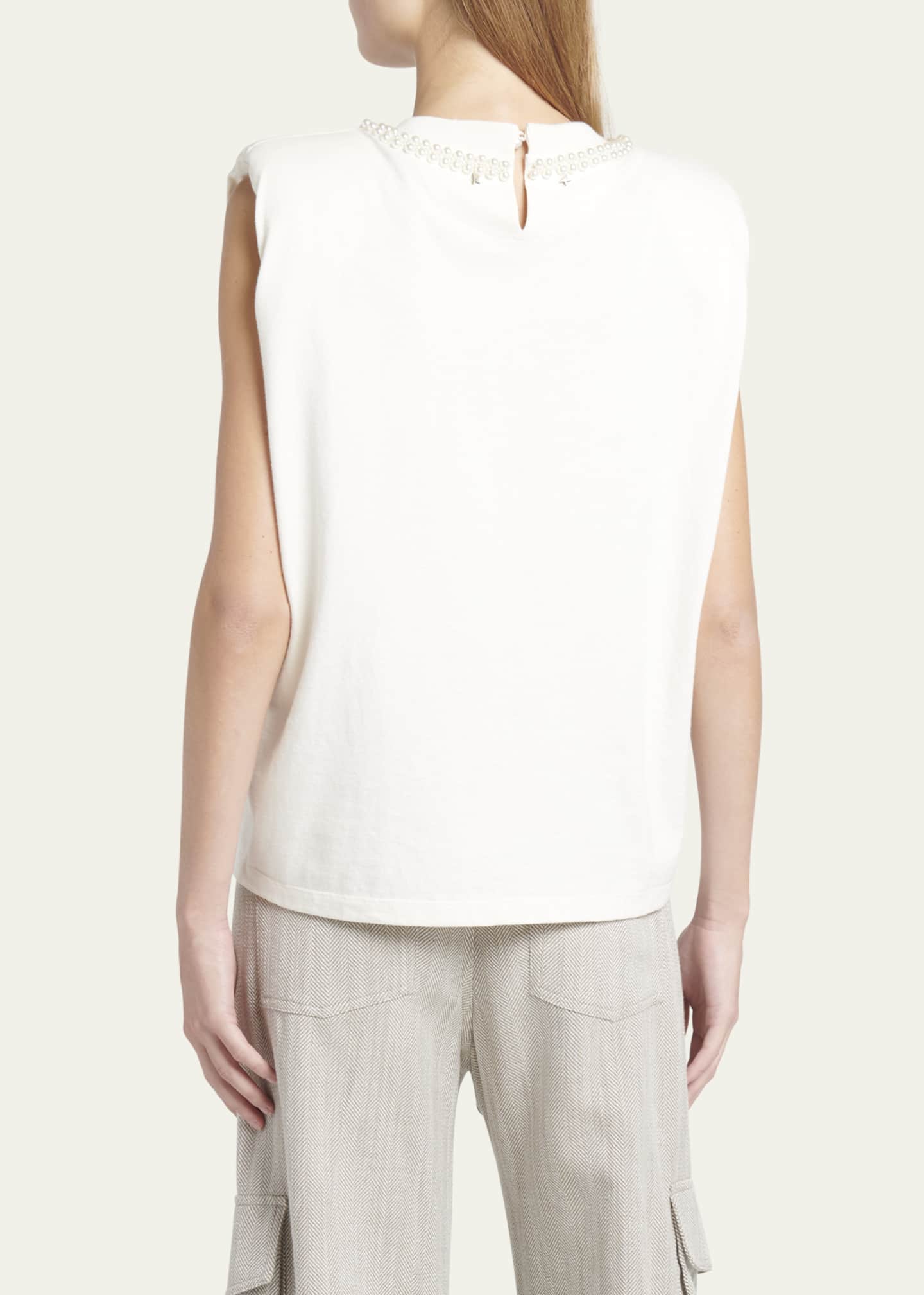 Golden Goose Journey Sleeveless Pearl-Embellished T-Shirt Image 3 of 5