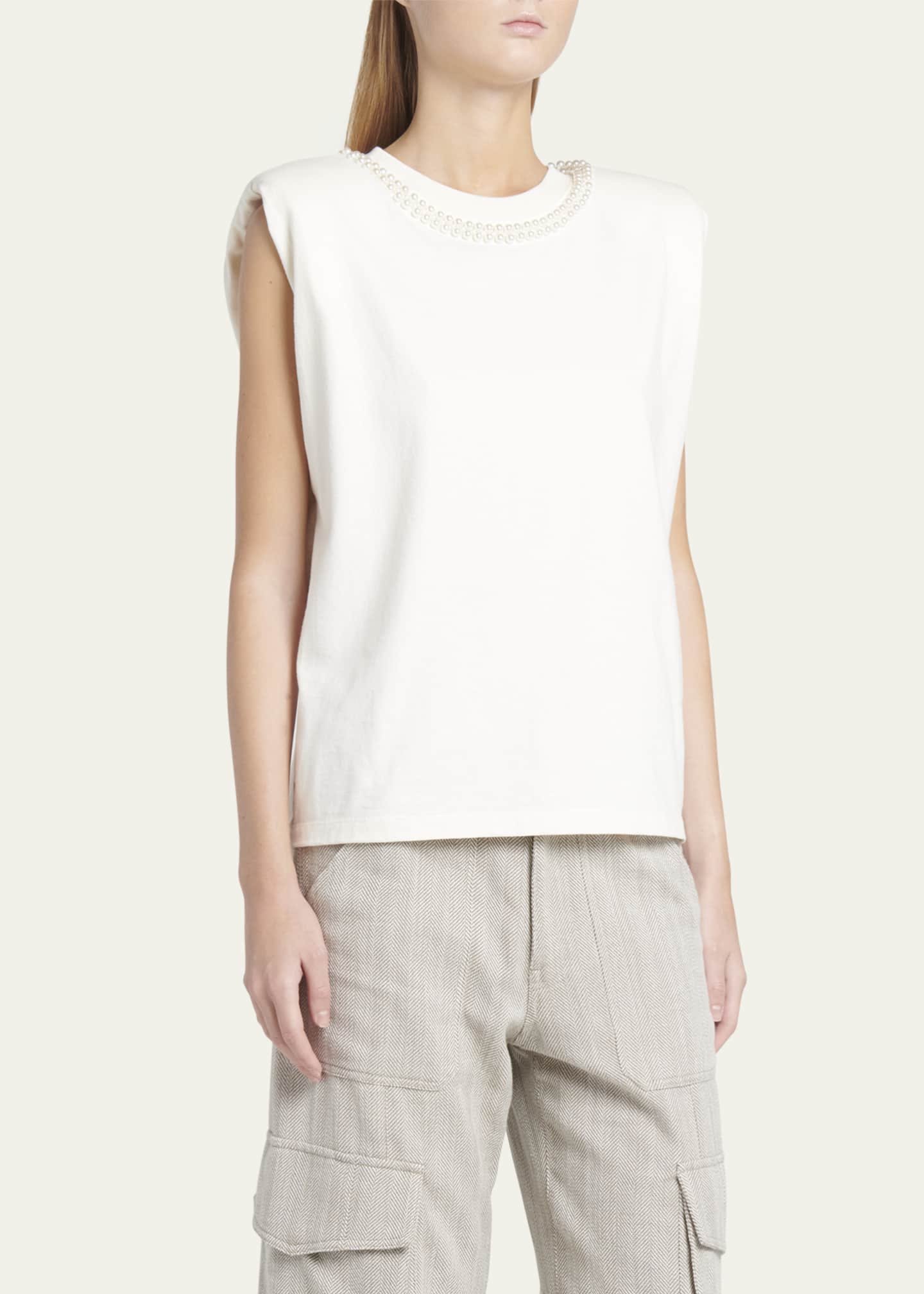 Golden Goose Journey Sleeveless Pearl-Embellished T-Shirt Image 4 of 5