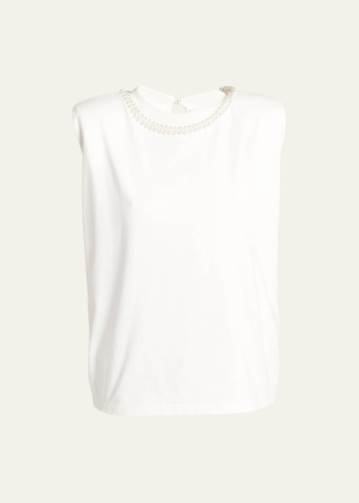 Golden Goose Journey Sleeveless Pearl-Embellished T-Shirt Image 1 of 5