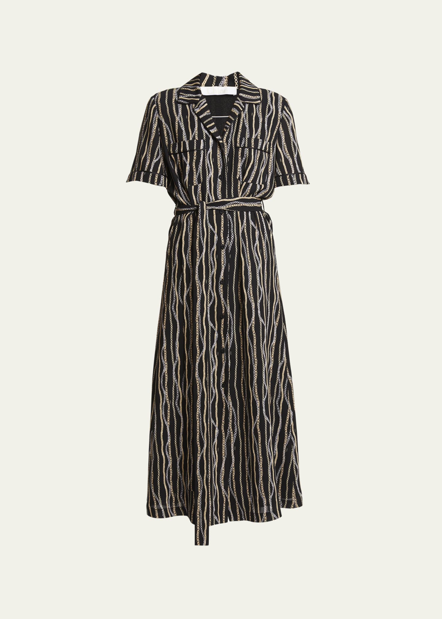 Chloe Chain Print Belted Shirtdress - Bergdorf Goodman