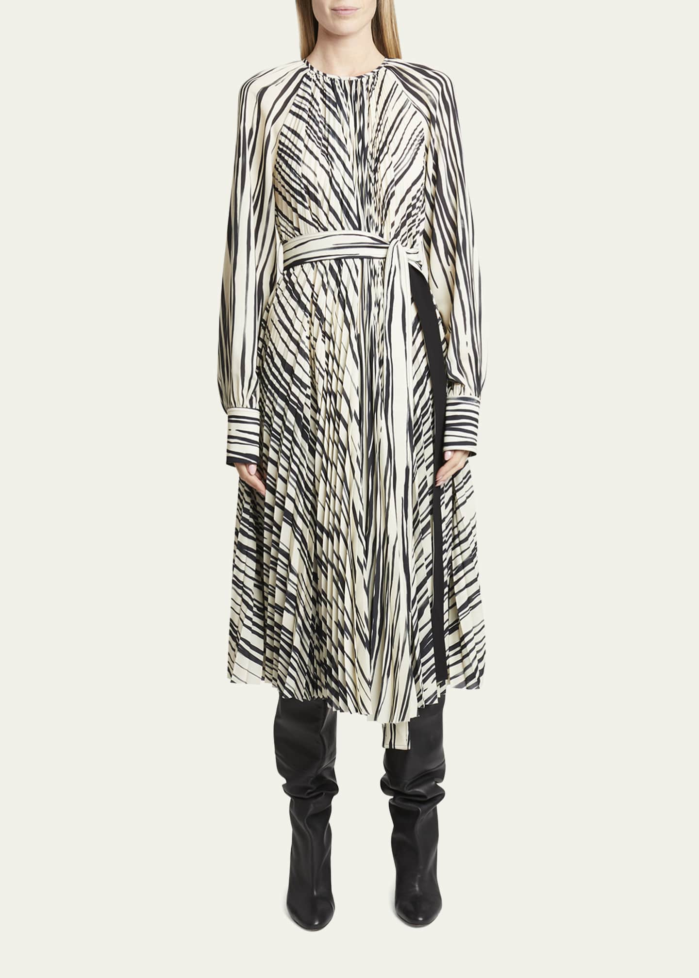 Proenza Schouler Carol Stripe Pleated Belted Midi Dress - Bergdorf Goodman