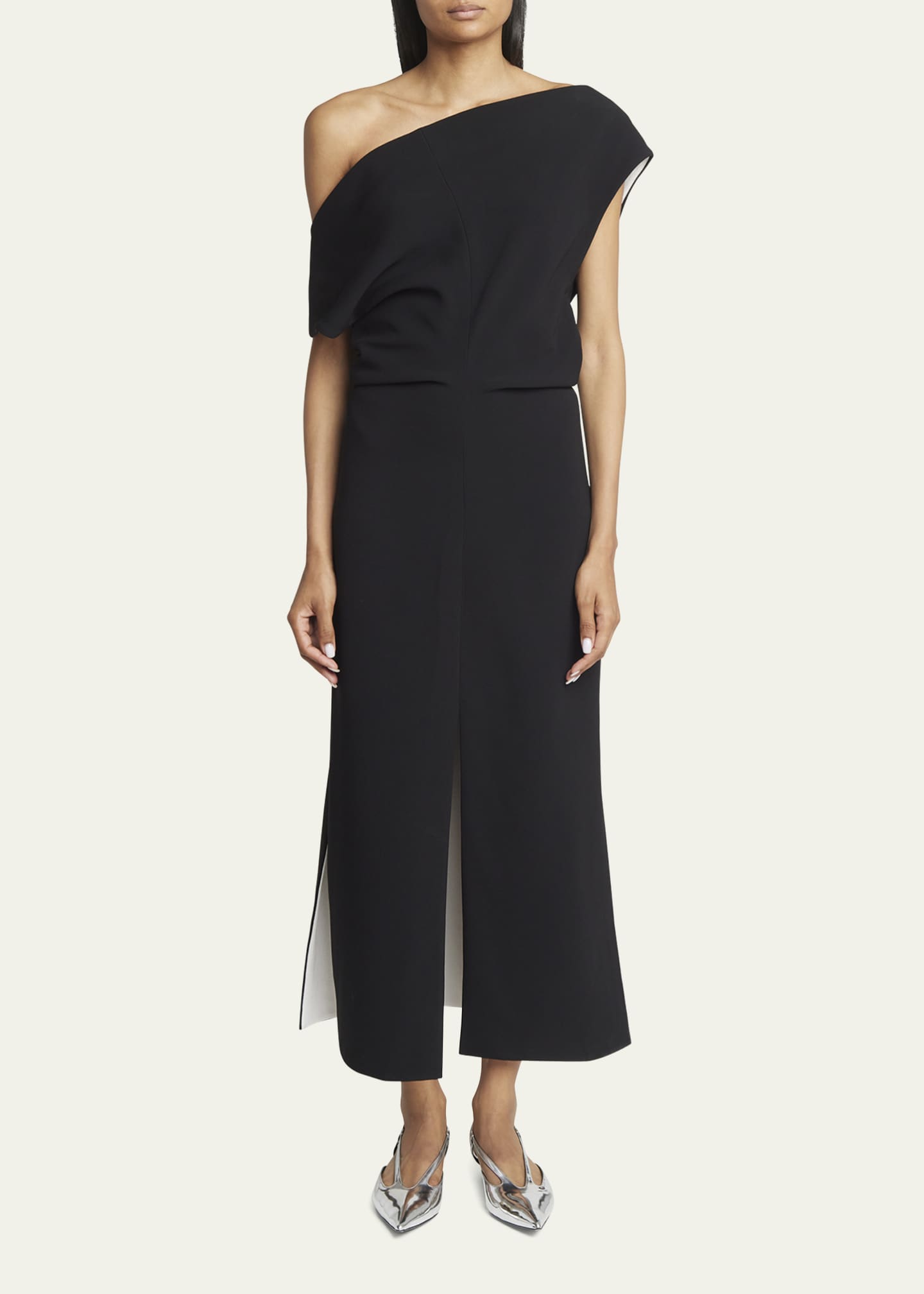 Proenza Schouler Rosa Colorblock Off-The-Shoulder Slits-Hem Midi Dress Image 2 of 5