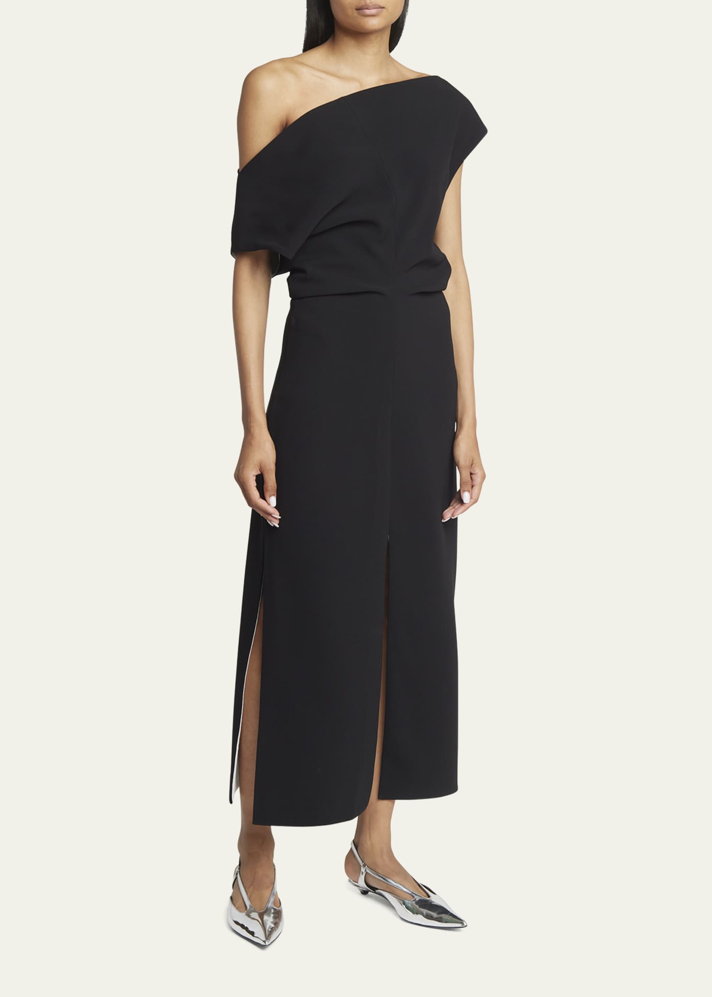 Proenza Schouler Rosa Colorblock Off-The-Shoulder Slits-Hem Midi Dress Image 4 of 5