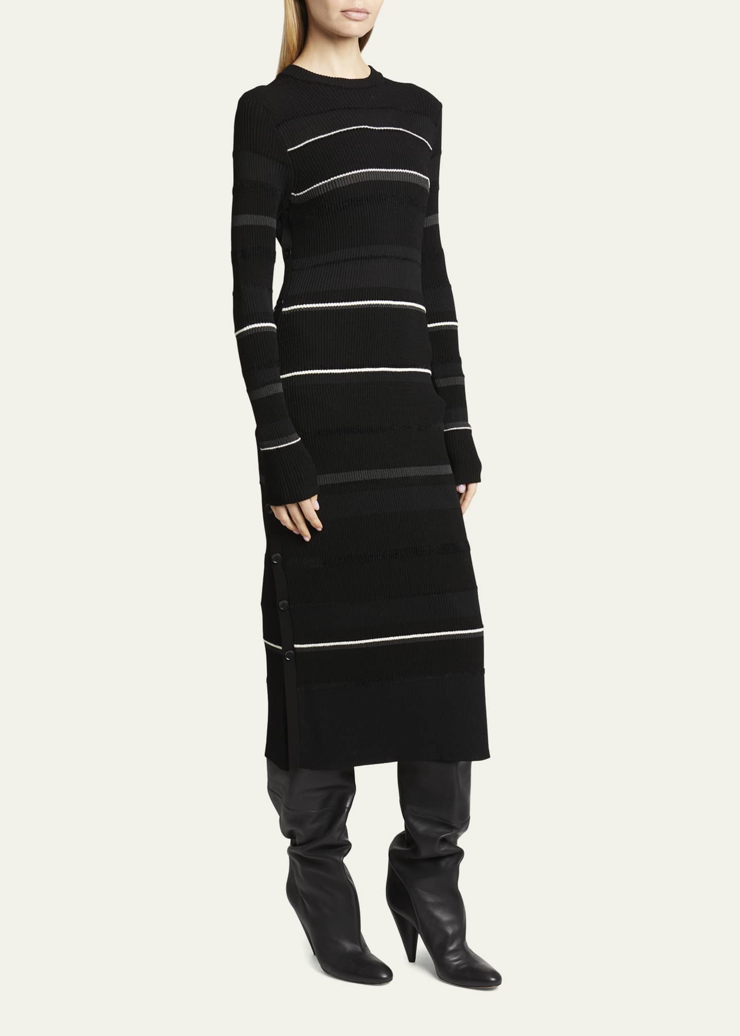 Proenza Schouler Rachel Striped Button Side Rib Midi Sweater Dress