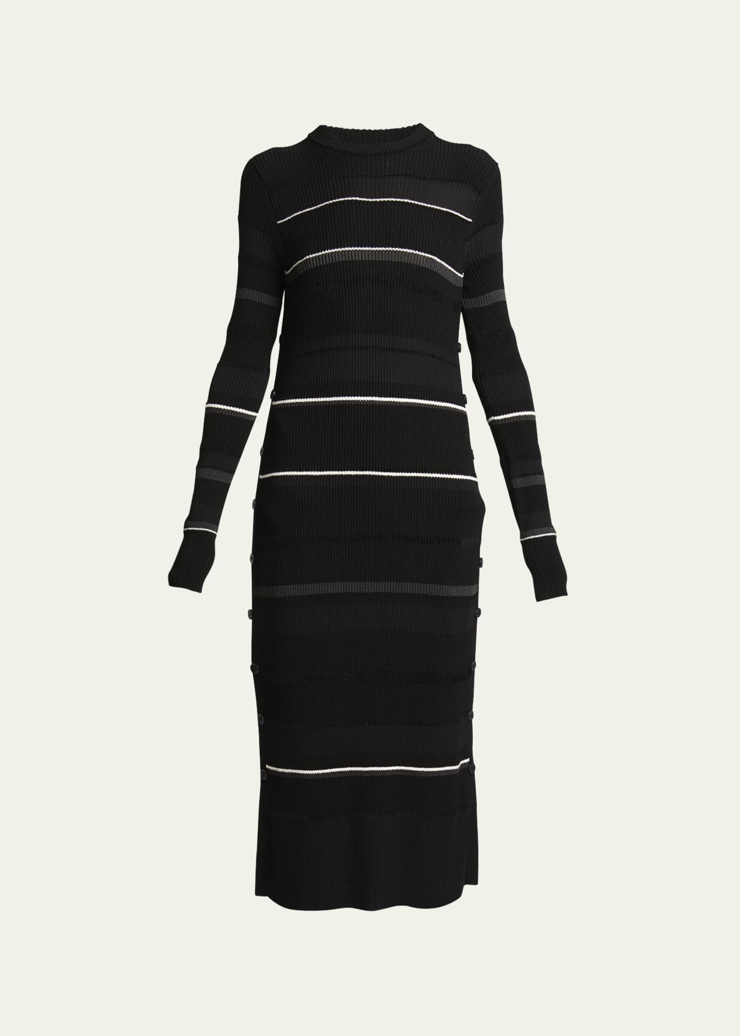 Proenza Schouler Rachel Striped Button-Side Rib Midi Sweater Dress