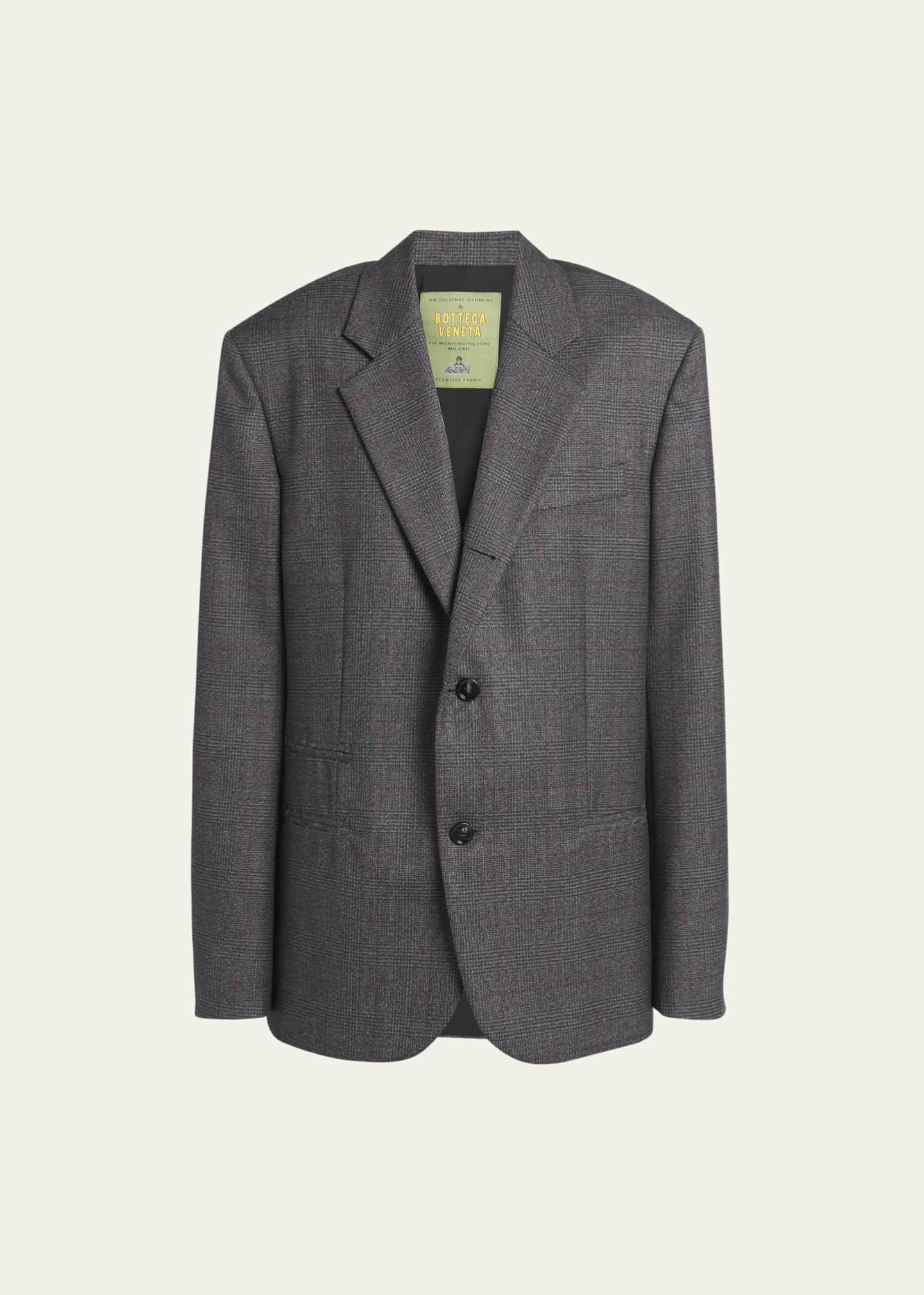 Bottega Veneta Classic Wool Prince Of Wales Blazer Image 1 of 5