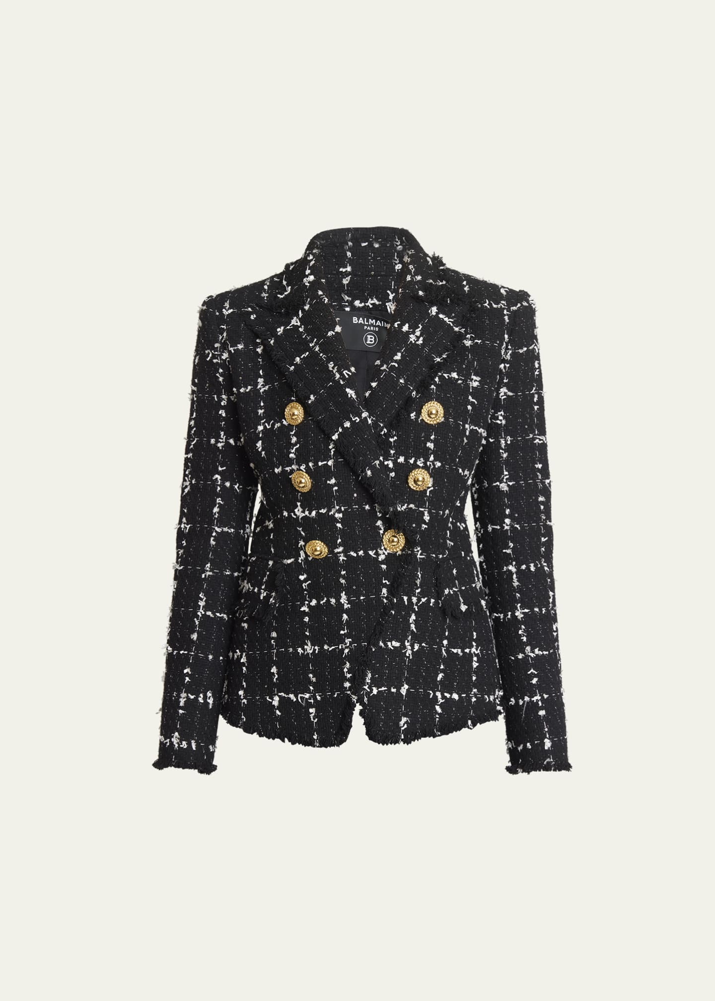 Black and White Double Breasted Tweed Blazer