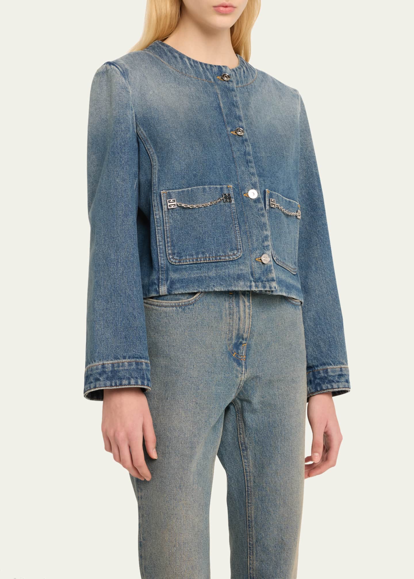 Givenchy Jean Jacket with 4G Chain Detail - Bergdorf Goodman