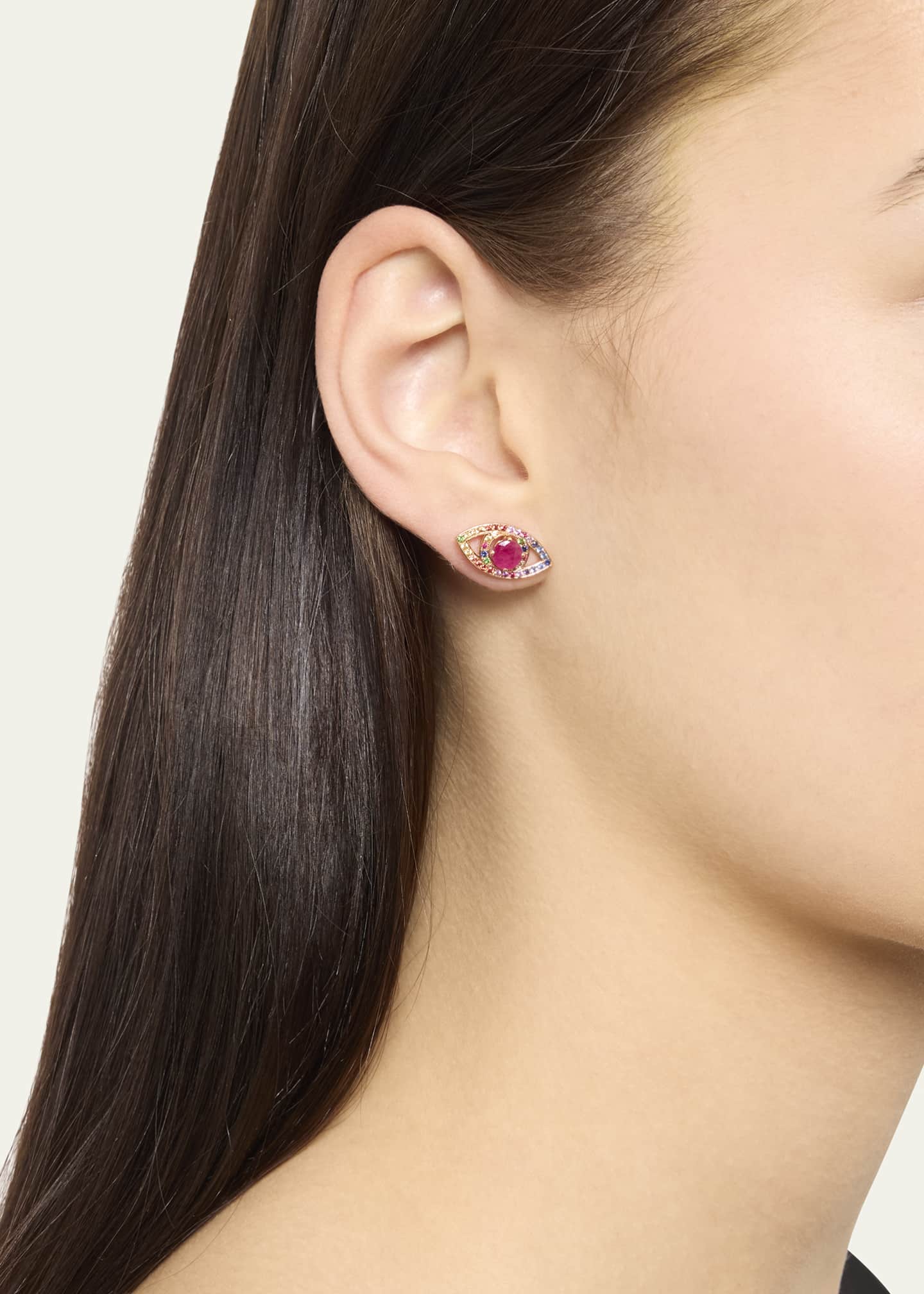 Alice Van Cal 18K Rose Gold Rainbow Sapphire Eye Earring Jacket, Single Image 2 of 4