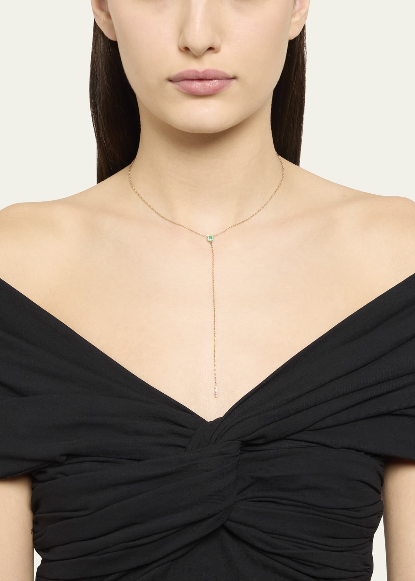 Alice Van Cal 18K Rose Gold Anima Emerald Lariat Necklace with Gemstones Image 2 of 4