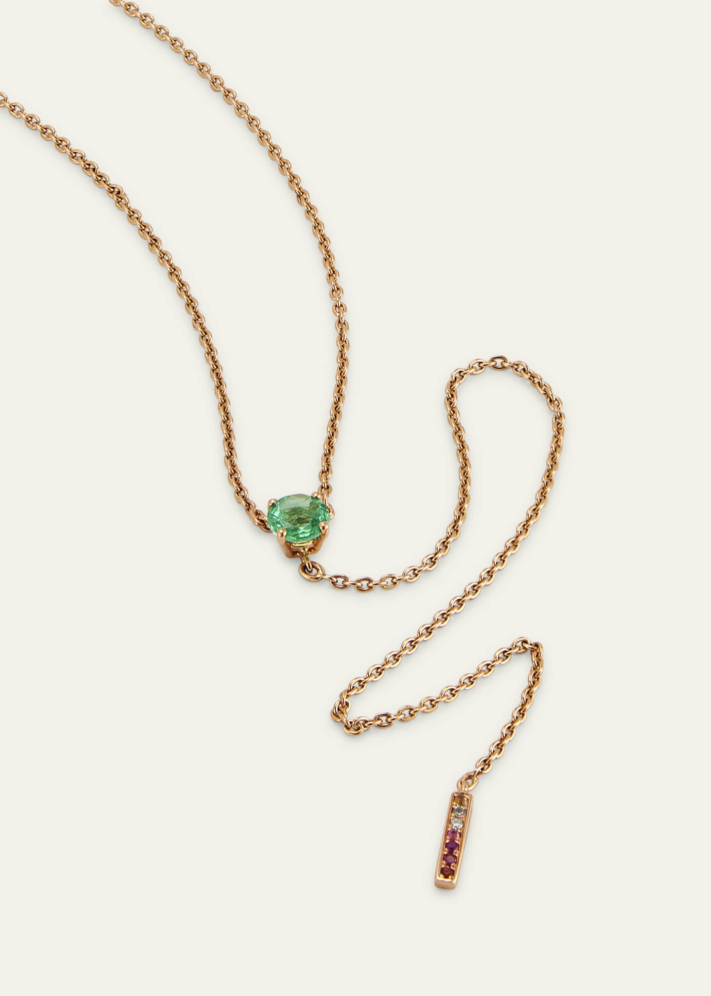 Alice Van Cal 18K Rose Gold Anima Emerald Lariat Necklace with Gemstones Image 3 of 4