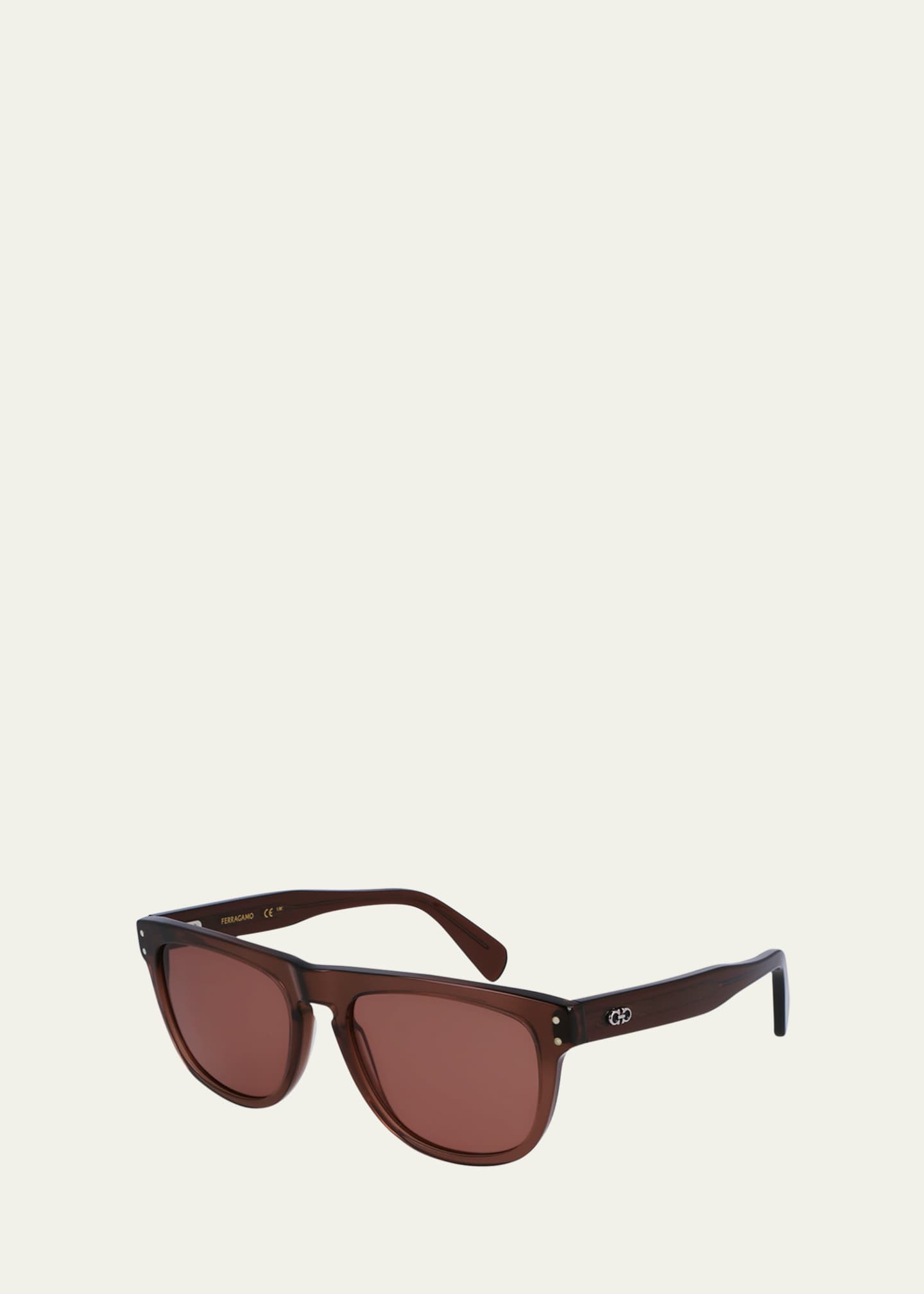 Ferragamo Men's Gancini Tea Cup Acetate Rectangle Sunglasses Image 2 of 3