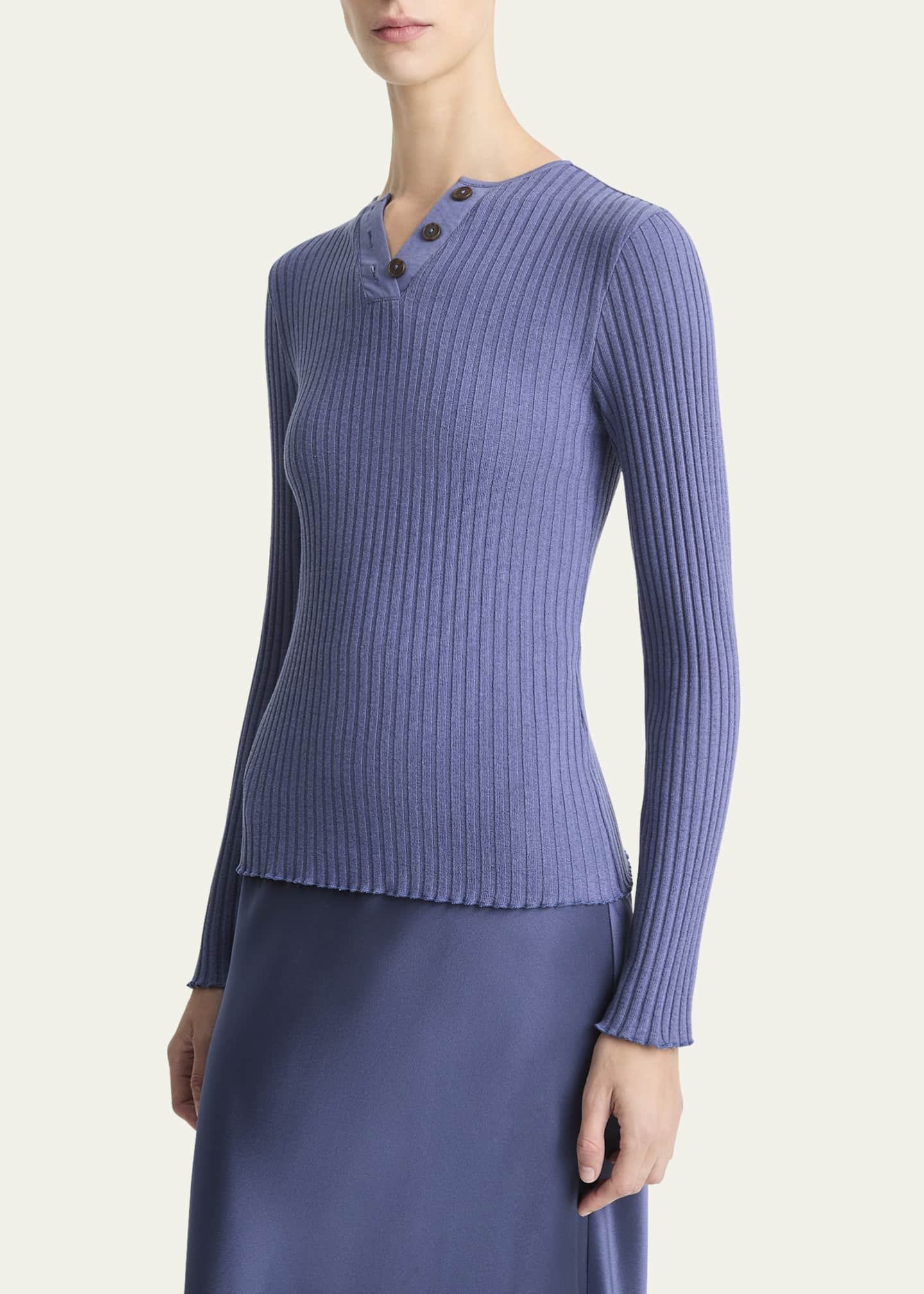 Vince Rib-Knit Long-Sleeve Henley Top - Bergdorf Goodman