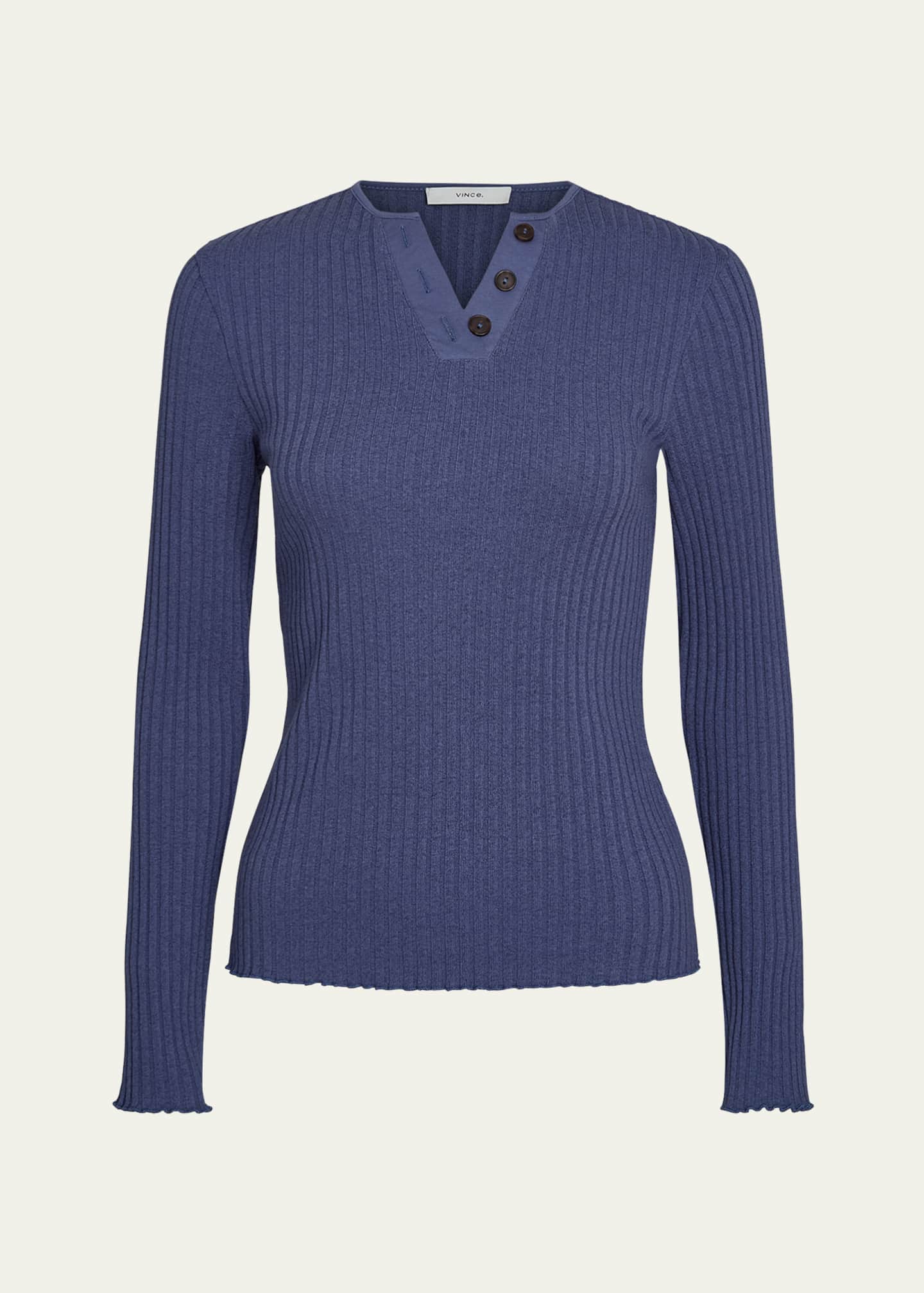 春先取りの Vince Rib-Knit Long-Sleeve Henley Top - Bergdorf Goodman トップス