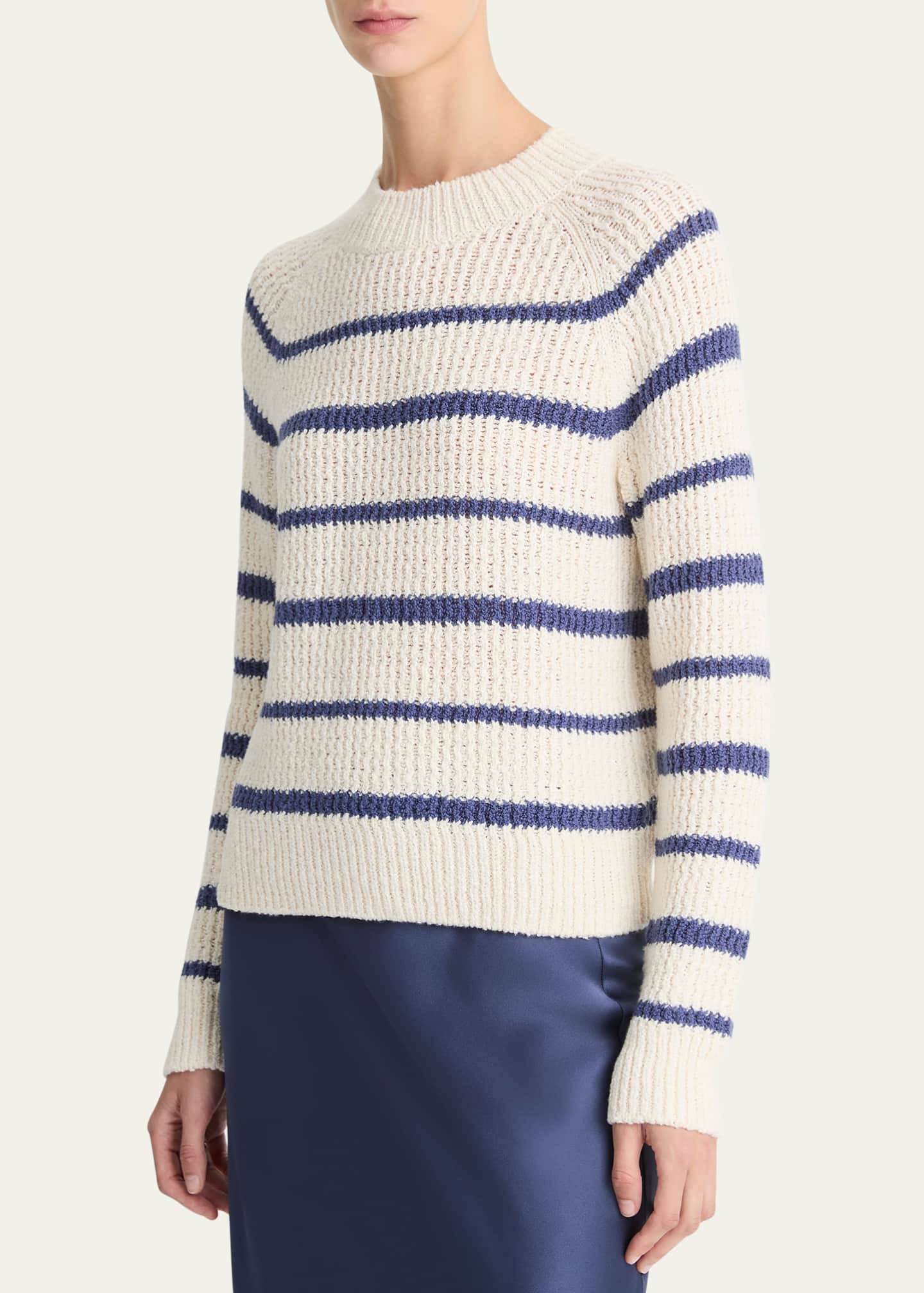 Vince Ribbed Stripe Raglan-Sleeve Crewneck Sweater Image 4 of 4