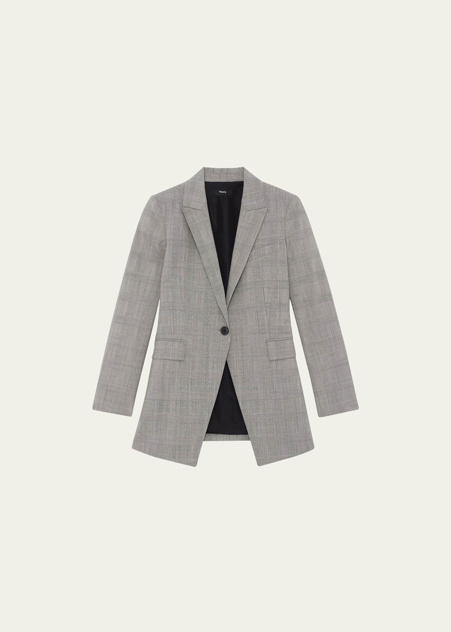 Theory Etiennette Nipped Waist Wool Plaid Suiting Blazer