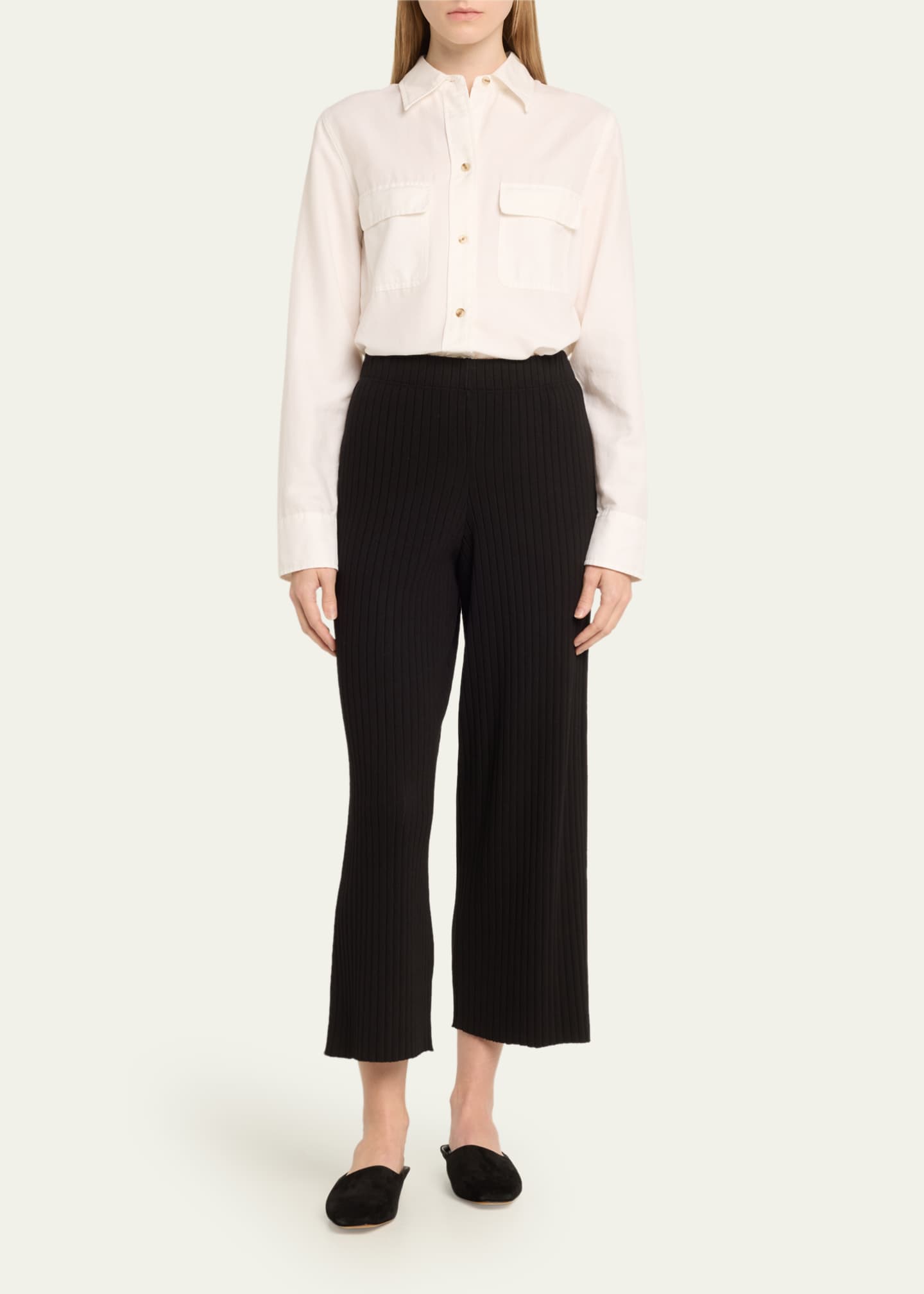 Vince Utility Cotton and Silk Long Sleeve Button Front Shirt