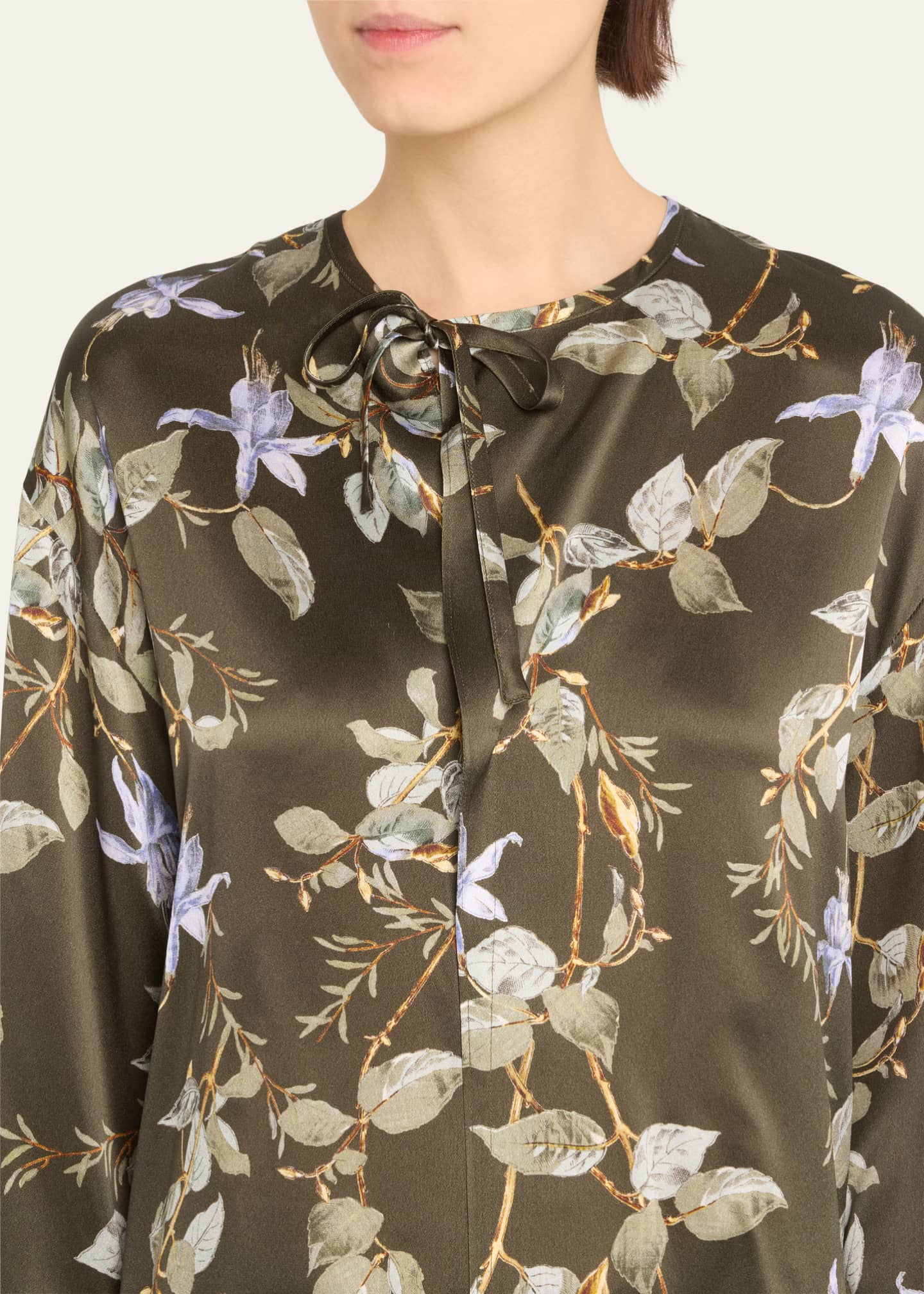 Vince Floral Silk Draped Tie Neck Blouse