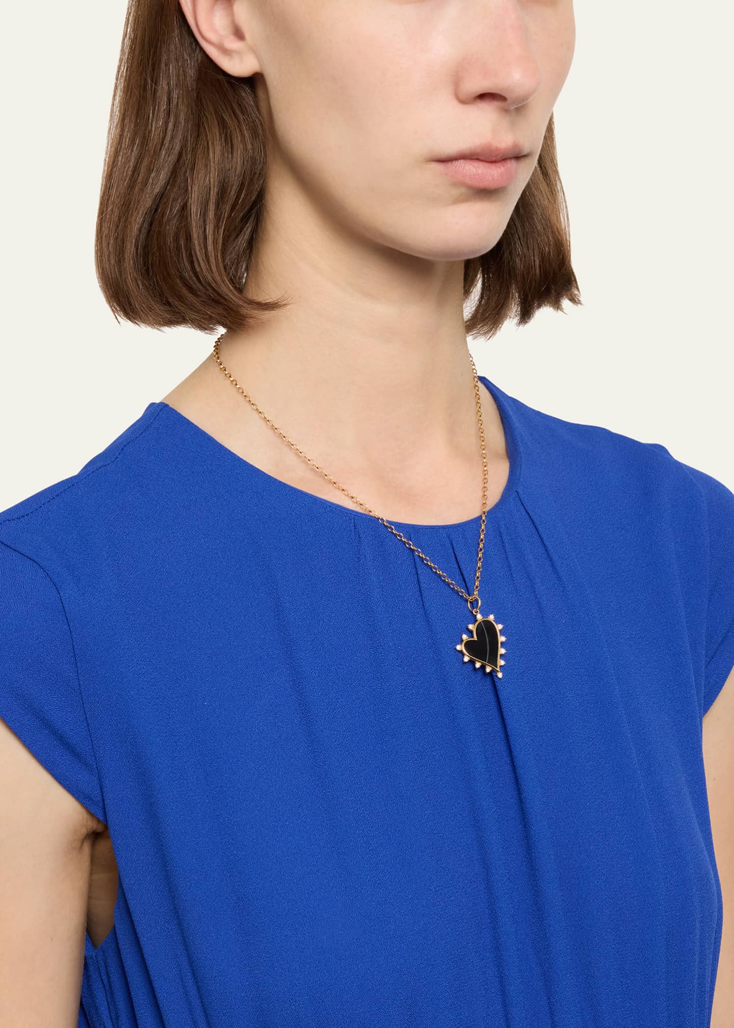 Monica Rich Kosann Black Agate Heart Necklace with Diamonds Image 2 of 4