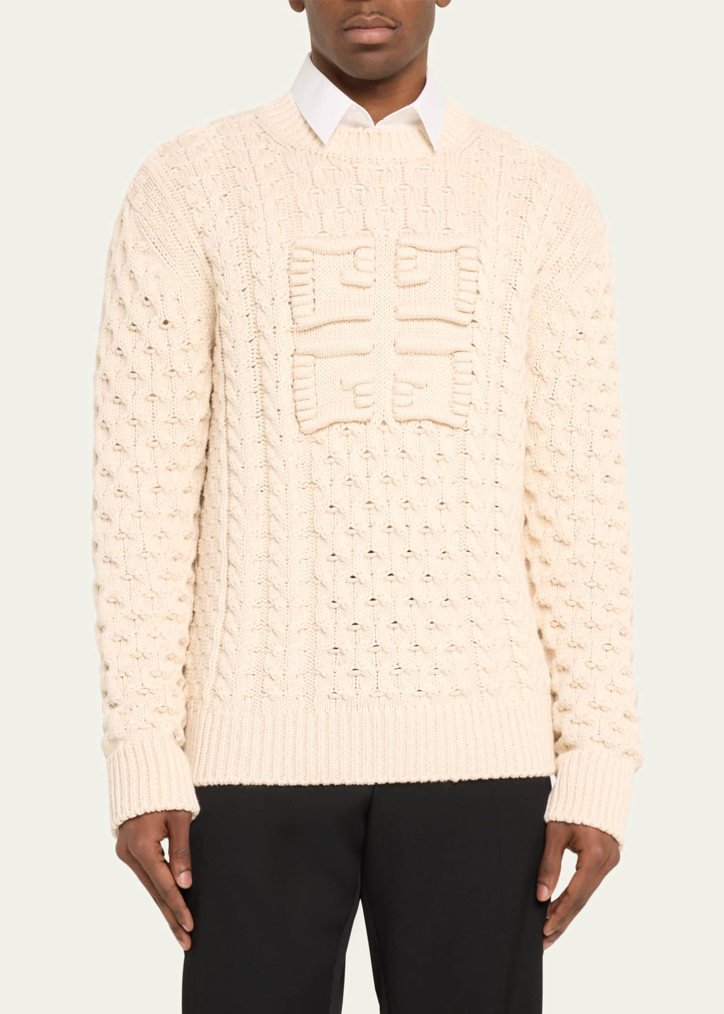 Givenchy Men's 4G Intarsia Cable-Knit Sweater - Bergdorf Goodman