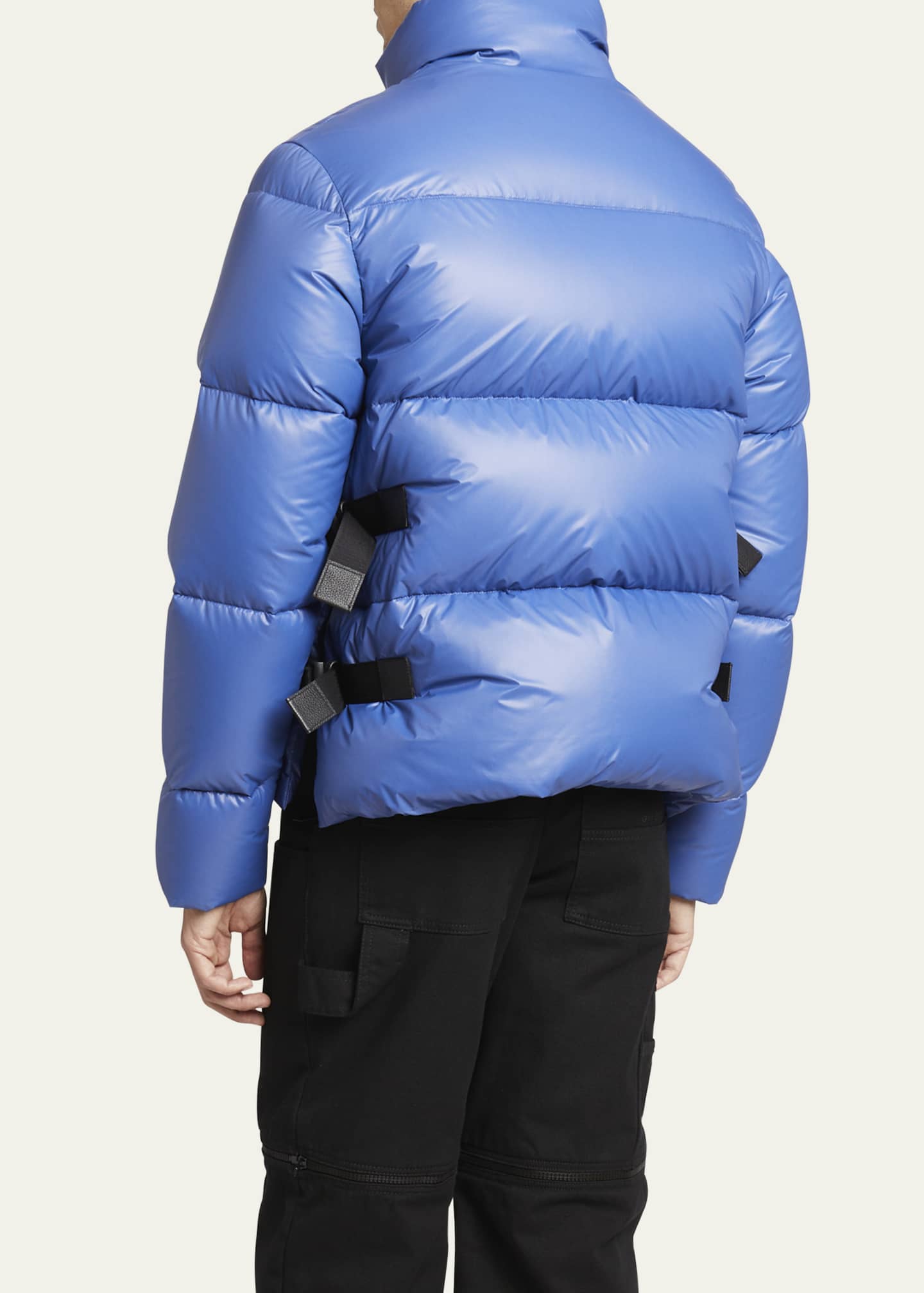 Shiny blue puffer jacket store