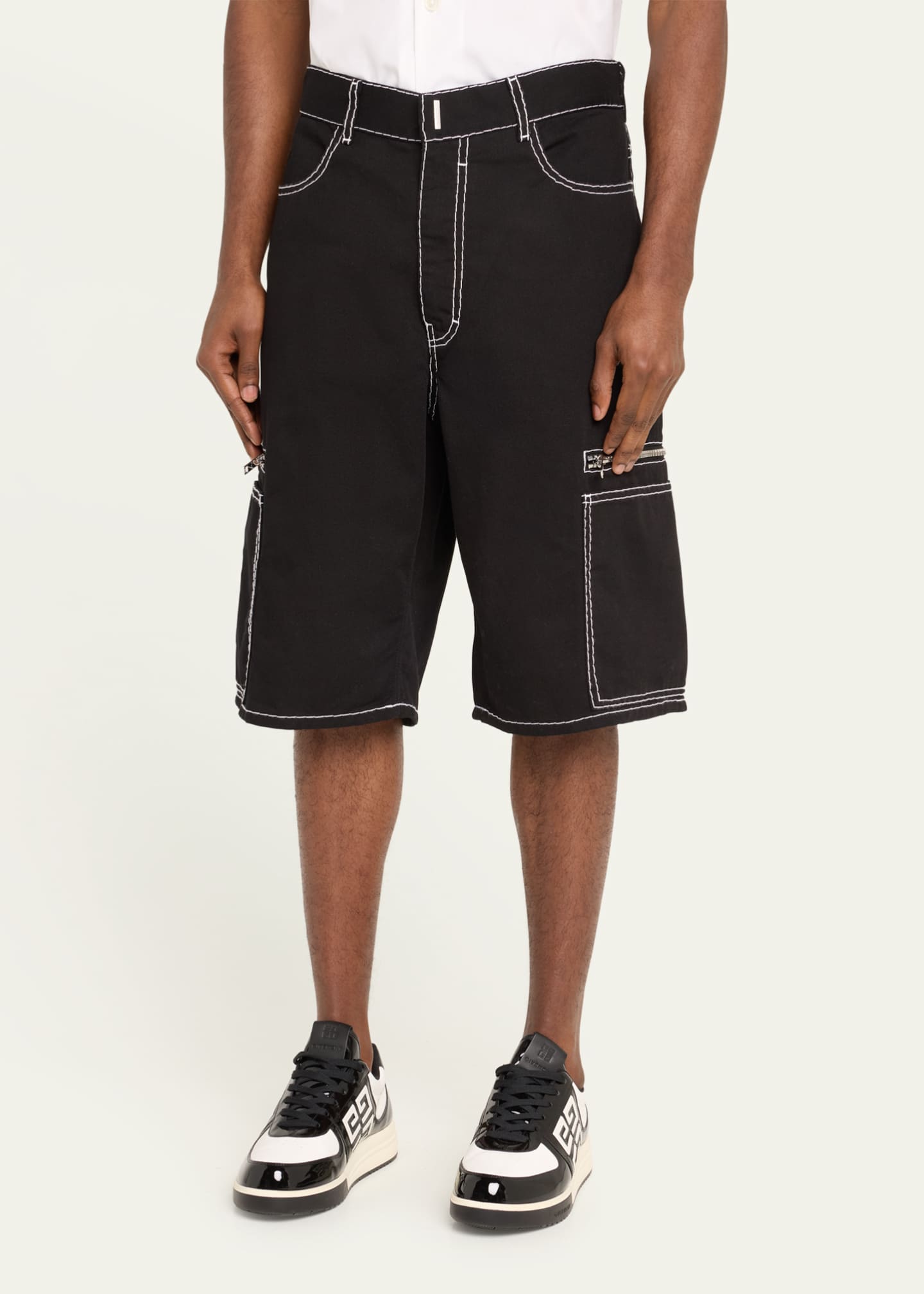 Givenchy Men's Topstitched Loose-Fit Cargo Shorts