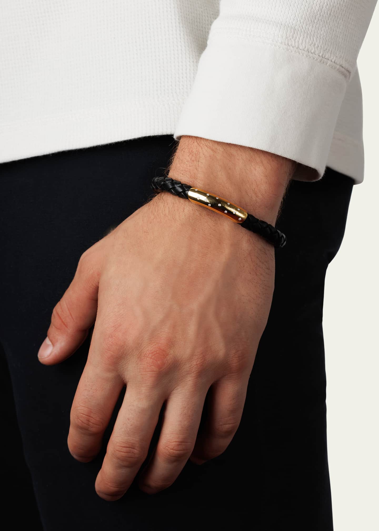 Jorge Adeler Men's Braided Leather Bracelet with Diamonds