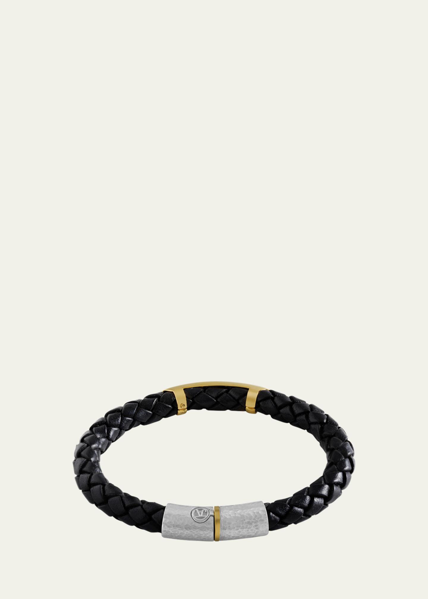 Jorge Adeler Men's Braided Leather Bracelet with Diamonds