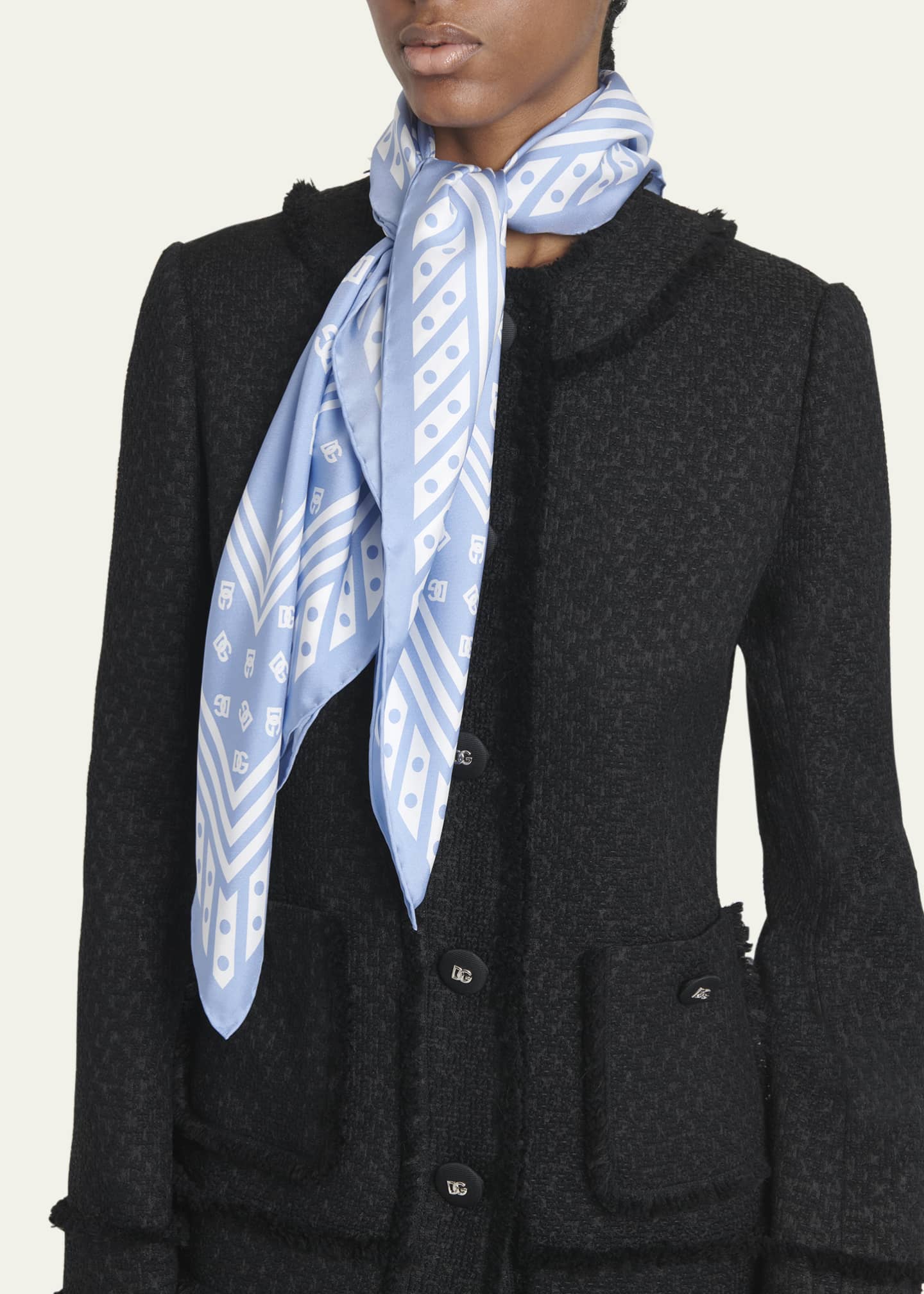 Dolce&Gabbana Polka-Dot DG Monogram Silk Twill Square Scarf Image 3 of 4