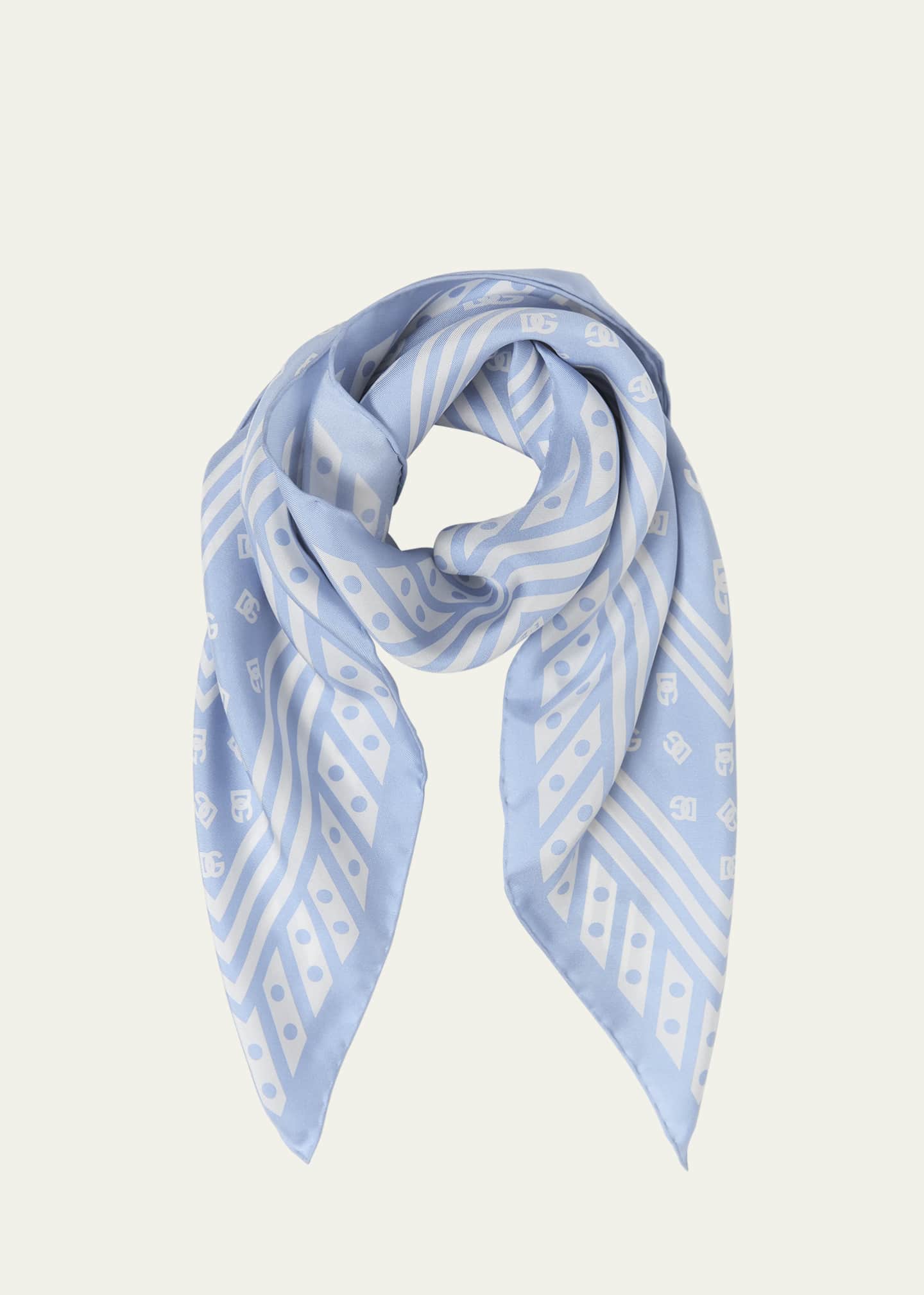 Dolce&Gabbana Polka-Dot DG Monogram Silk Twill Square Scarf Image 1 of 4