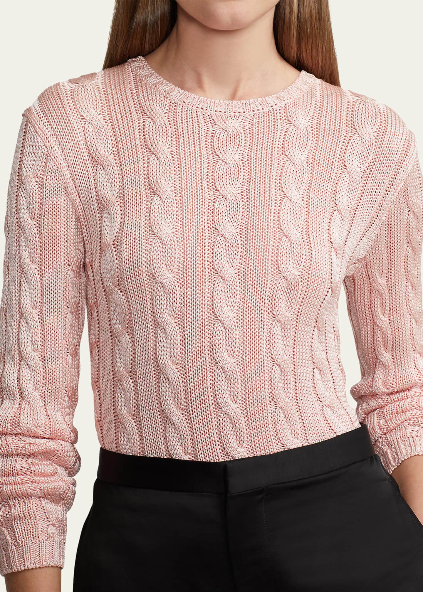 Ralph Lauren Collection Cable High-Shine Silk Sweater, Pink - Bergdorf