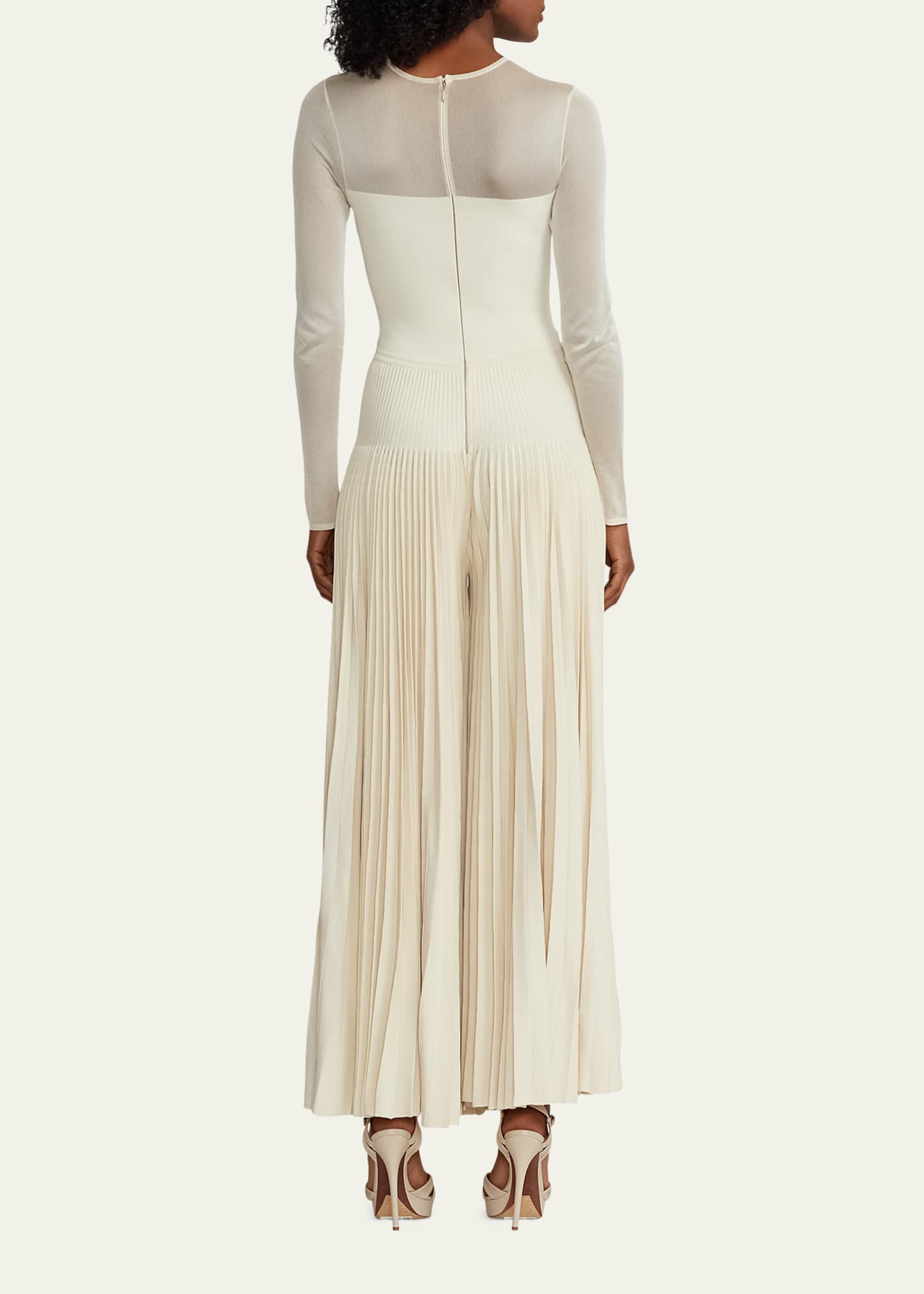 Ralph Lauren Collection Pleated Wide Leg Sheer Block Jumpsuit