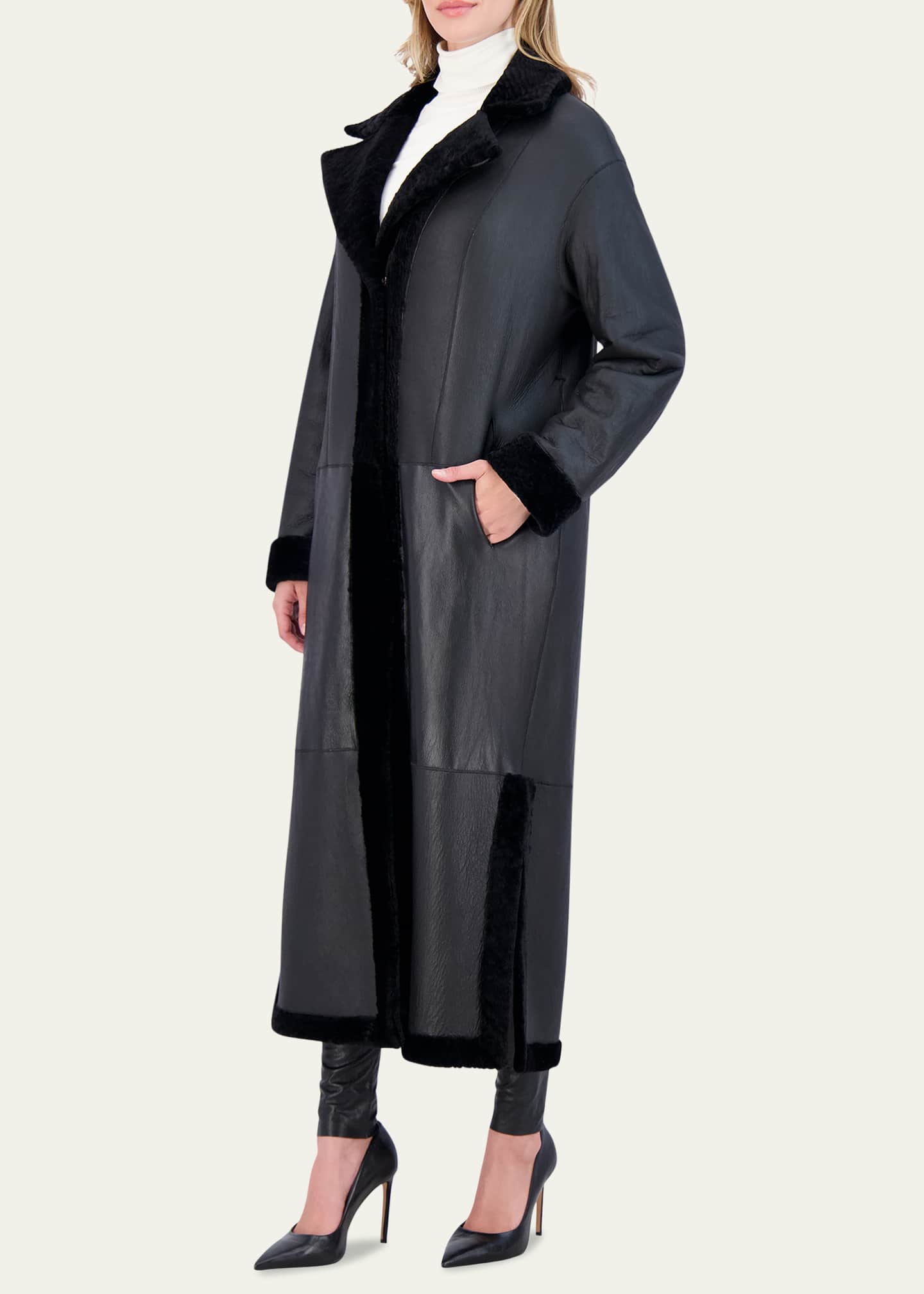 Gorski Reversible Shearling Lamb Overcoat with Tie Belt Image 4 of 5