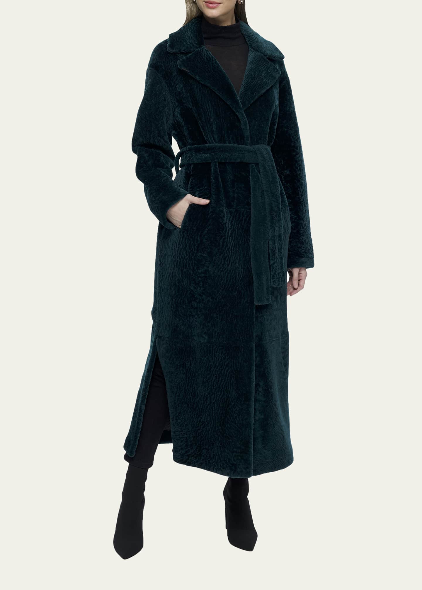 Gorski Reversible Shearling Lamb Overcoat with Tie Belt Image 4 of 5