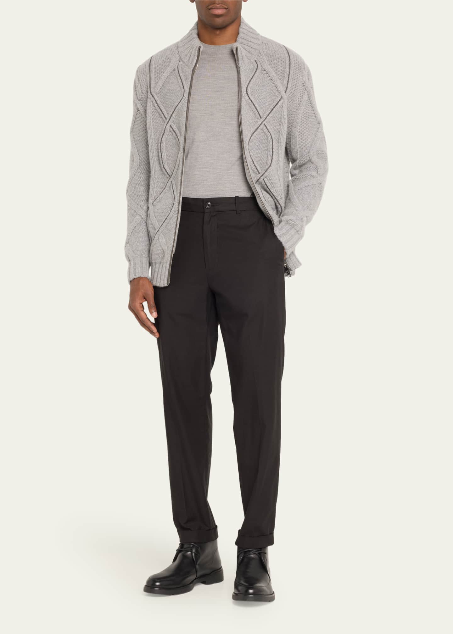Bergdorf Goodman Men's Wool-Cashmere Cable Knit Full-Zip Sweater Image 2 of 5