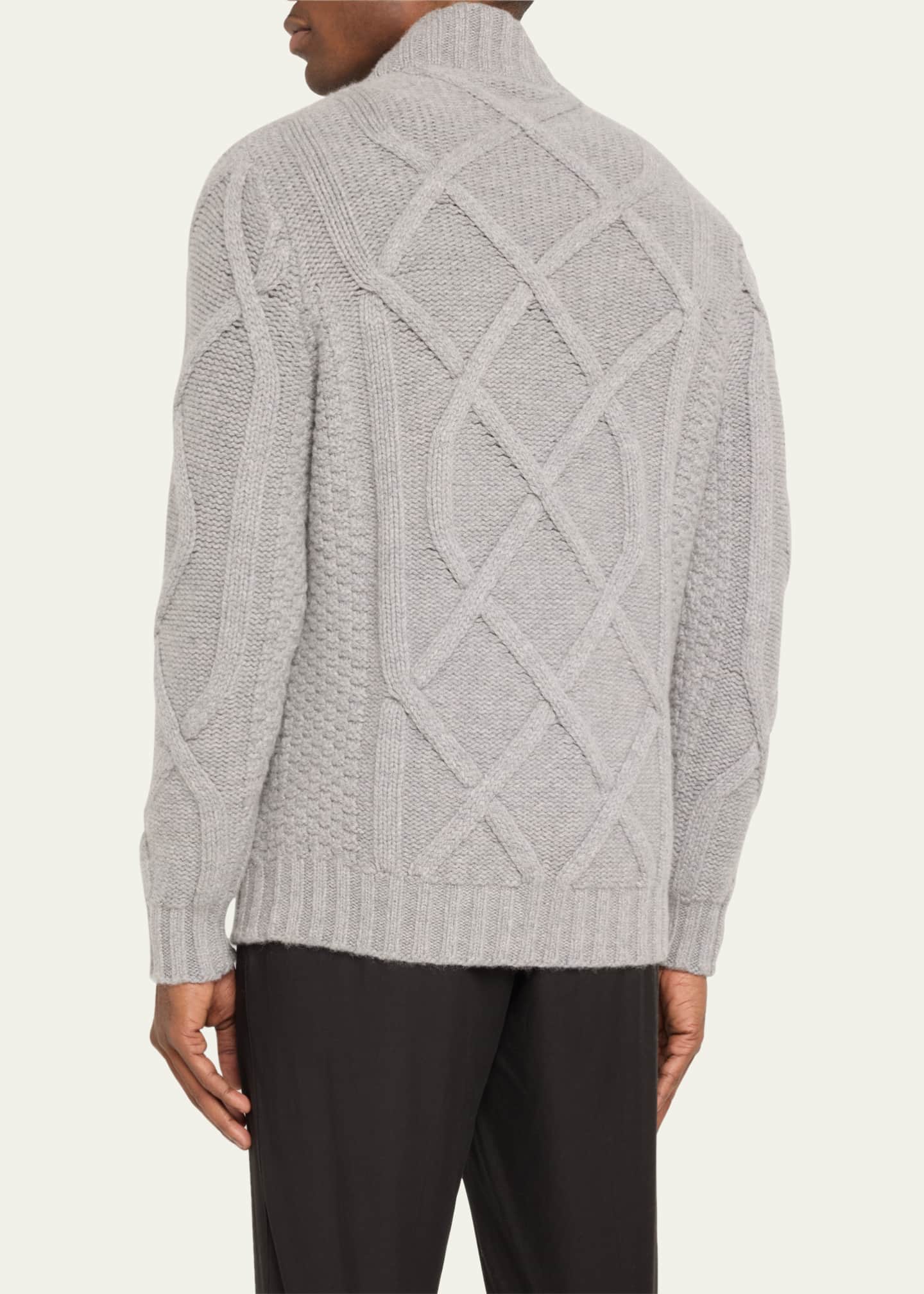 Bergdorf Goodman Men's Wool-Cashmere Cable Knit Full-Zip Sweater Image 3 of 5