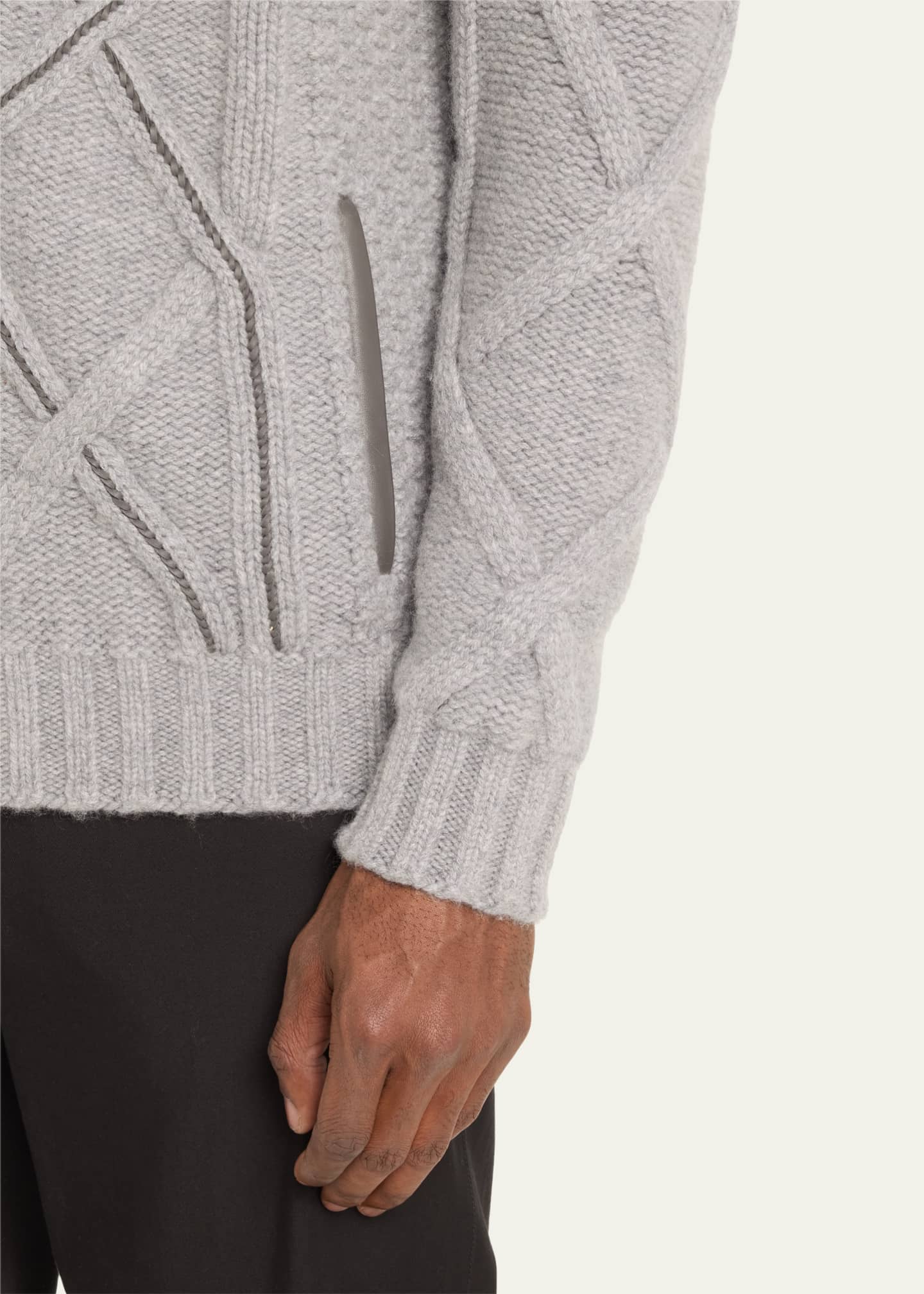 Bergdorf Goodman Men's Wool-Cashmere Cable Knit Full-Zip Sweater Image 5 of 5