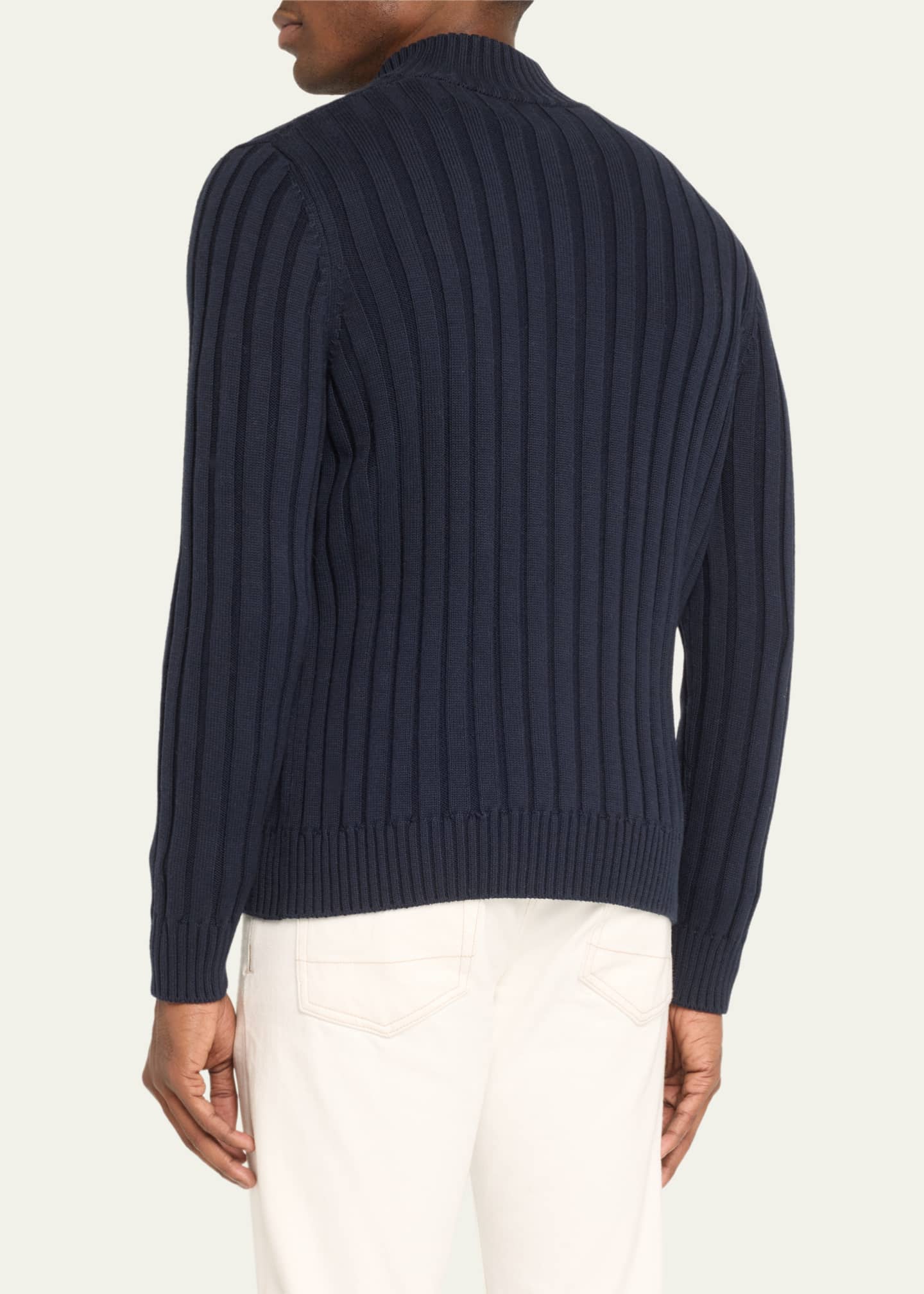 Bergdorf Goodman Men's Cotton-Cashmere Wide Rib Full-Zip Sweater Image 3 of 5