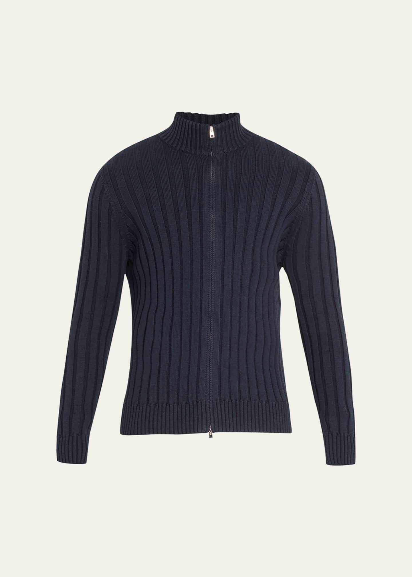 Bergdorf Goodman Men's Cotton-Cashmere Wide Rib Full-Zip Sweater Image 1 of 5
