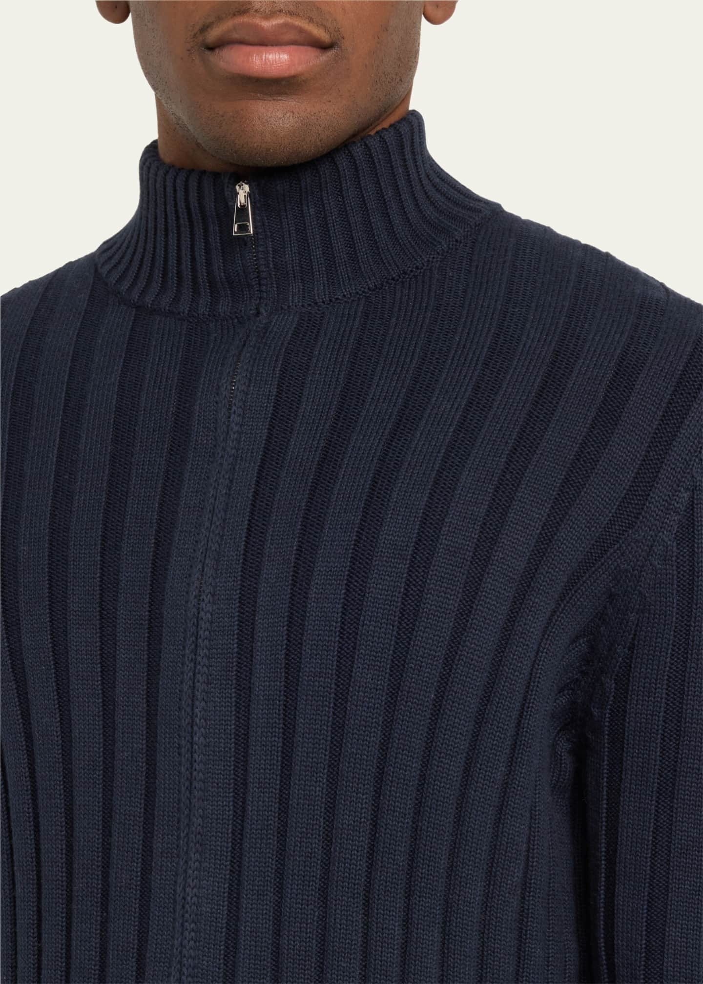 Bergdorf Goodman Men's Cotton-Cashmere Wide Rib Full-Zip Sweater Image 5 of 5