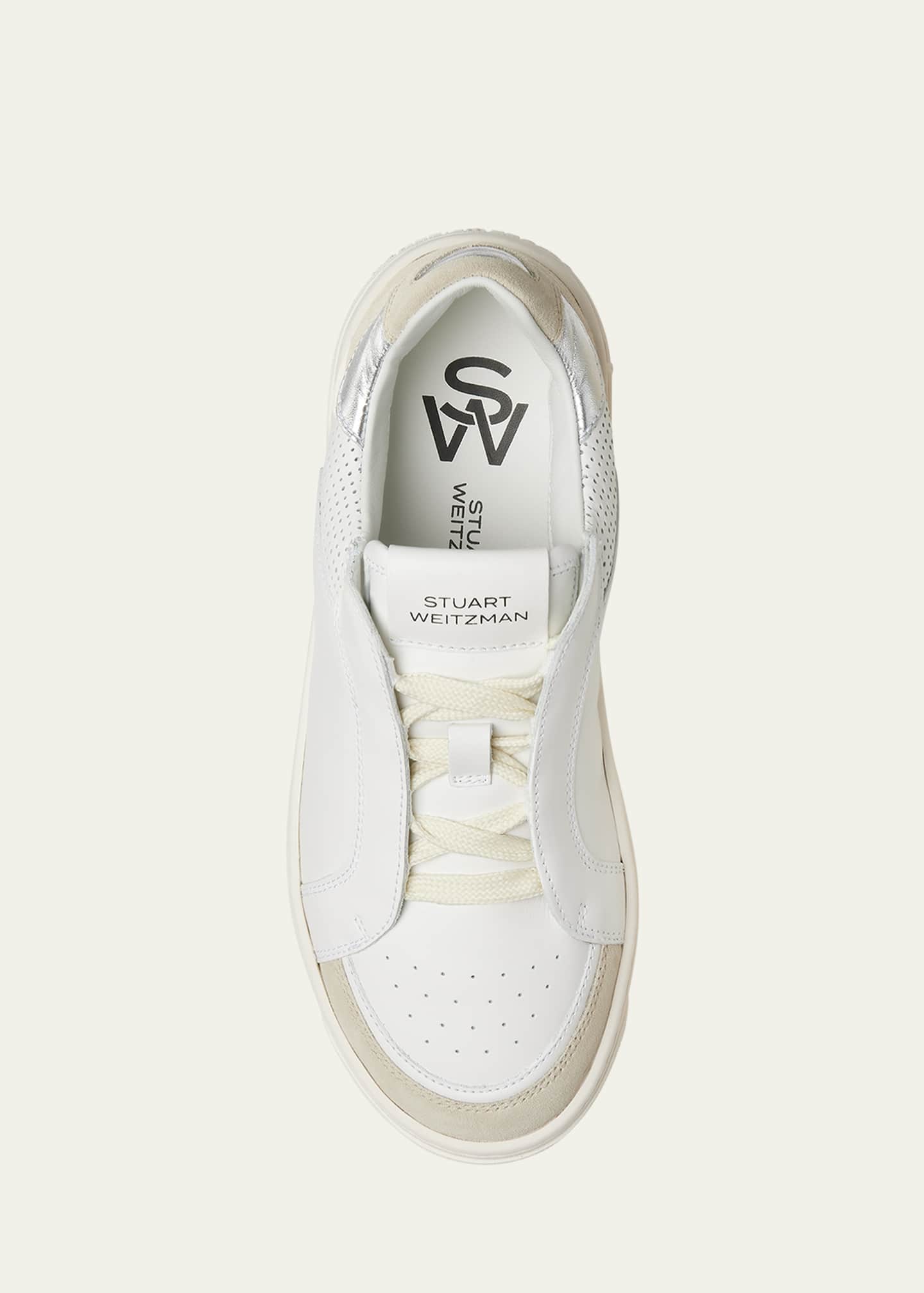 Stuart Weitzman Courtside Mixed Leather Retro Low-Top Sneakers Image 4 of 4